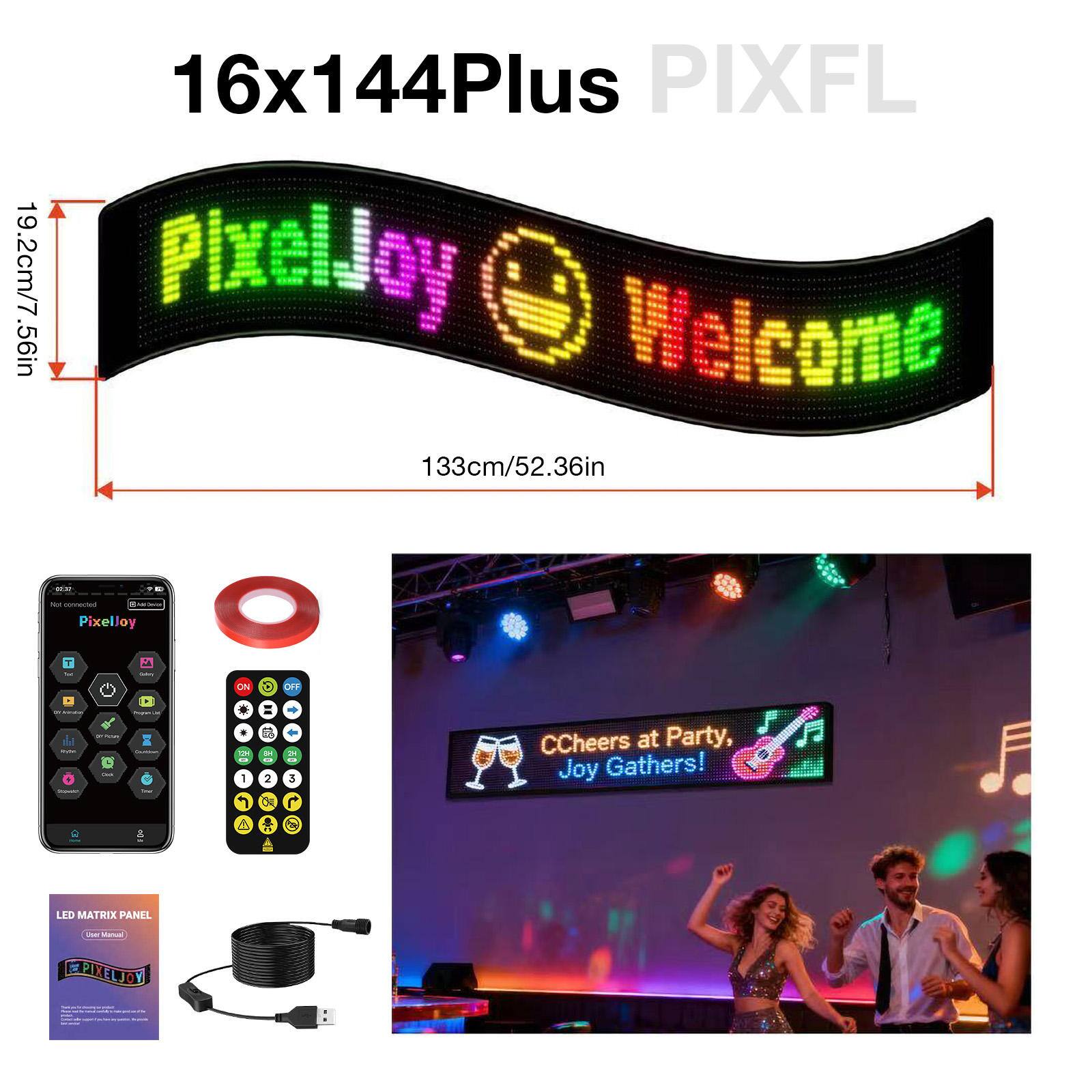 16x144Plus PIXFL  
19.2cm/7.56in PixelJoy 9  
Welcome 133cm/52.36in  

10g connected RABIOWALE PixelJoy  
ON  
OFF  
2.44  
Post Questo  
Imgaral DE Cocolations Total  
CH 1  
2  
24 3  
CCheers at Party, Joy Gathers!  
LED MATRIX PANEL  
Manual PIXELJOY