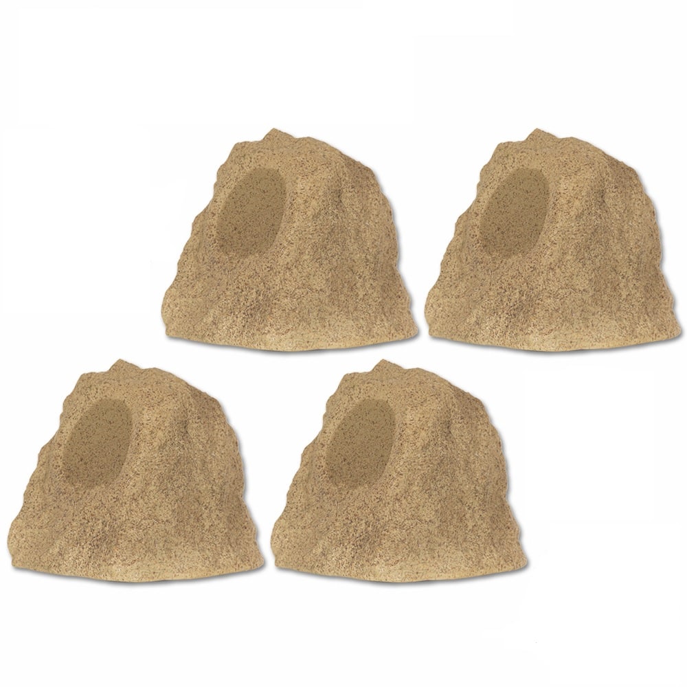 Theater Solutions by Goldwood - B42S Fully Wireless Rechargeable Battery Bluetooth Outdoor Rock 4 Speaker Set - Sandstone