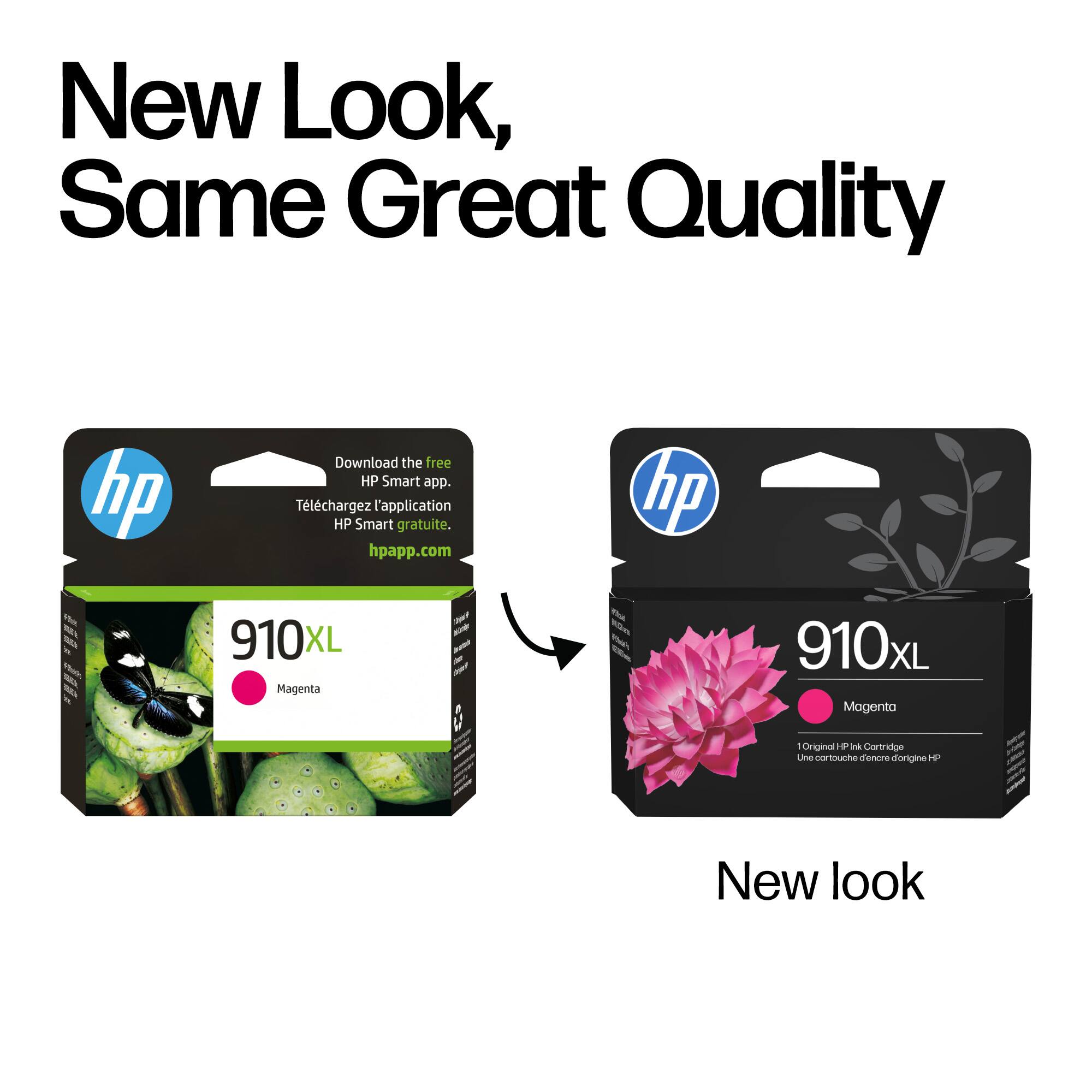 New Look, Same Great Quality

Download the free HP Smart app.  
Téléchargez l'application HP Smart gratuite.  
hpapp.com

hp 910XL Magenta

New look