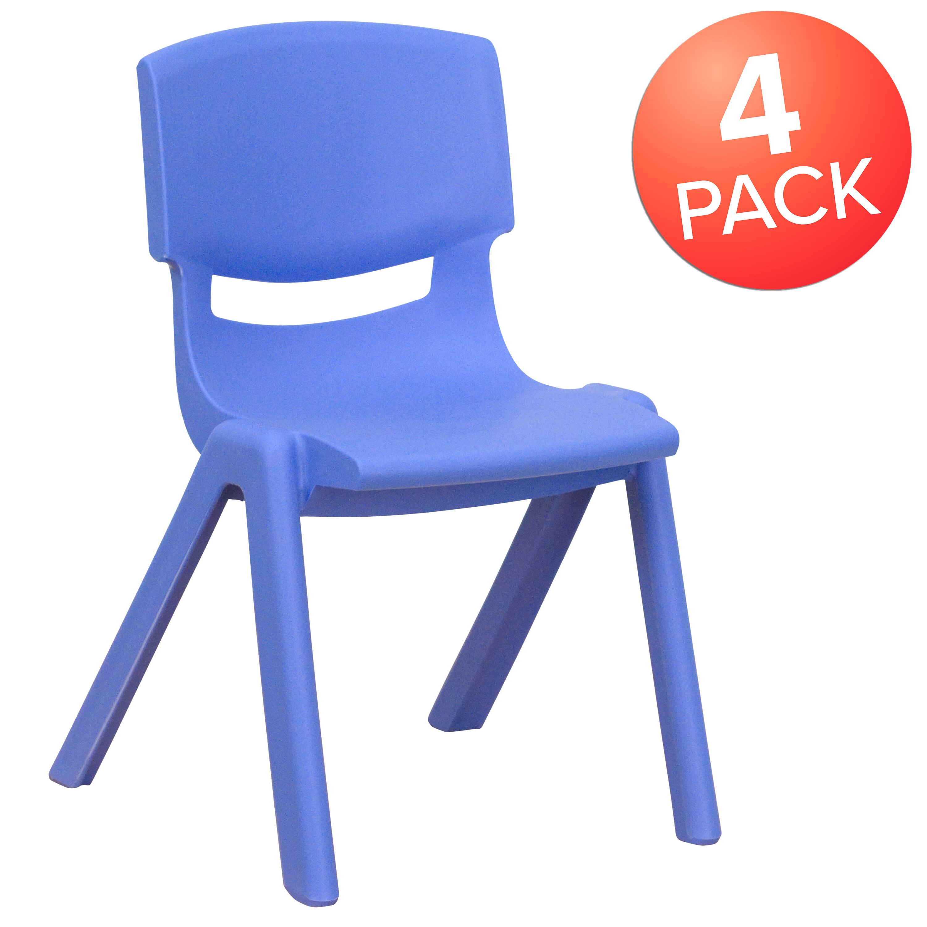 Alt View 1. Emma + Oliver - 4 Pack Plastic Stack School Chair with 12" Seat Height - Kids Chair - Blue.