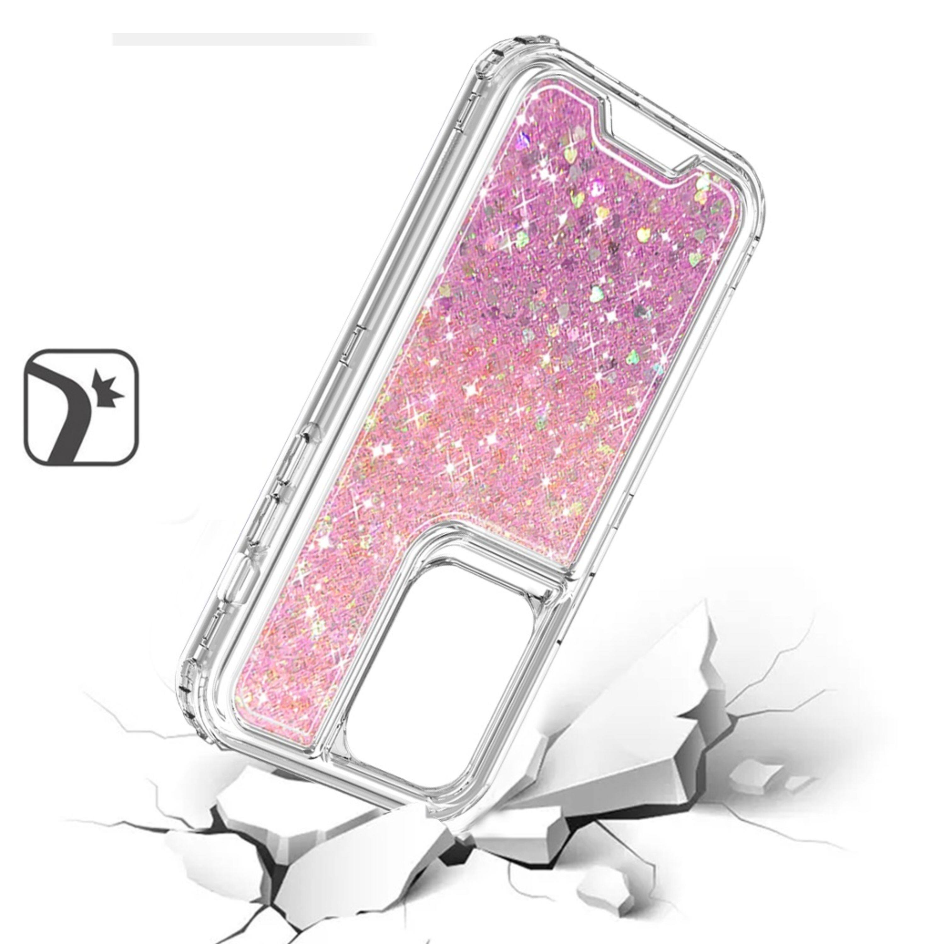 Left. Kitcheniva - Shockproof Epoxy Glitter Phone Case For Samsung Galaxy S24+ Plus Pink/Light Purple - Pink/Light Purple.