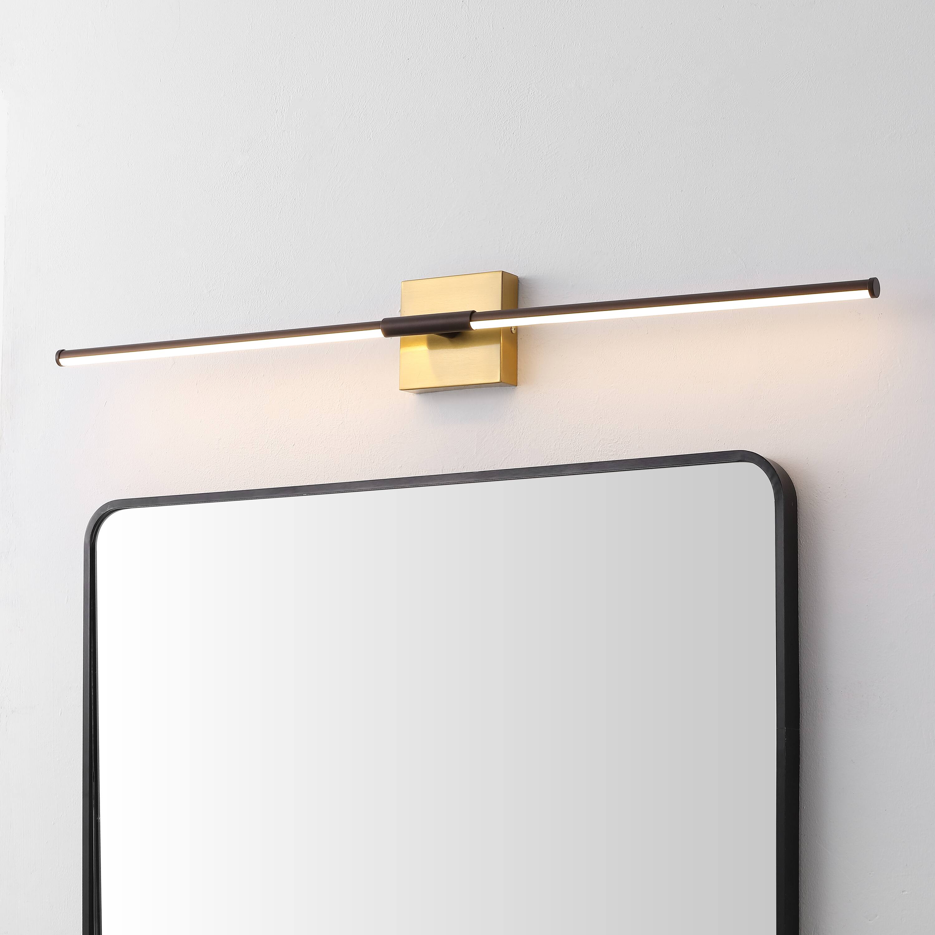 Alt View 1. Jonathan Y - McKenna 32" Modern Minimalist Dimmable Integrated LED Metal Wall Sconce, Oil Rubbed Bronze/Brass Gold - Oil Rubbed Bronze/Brass Gold.