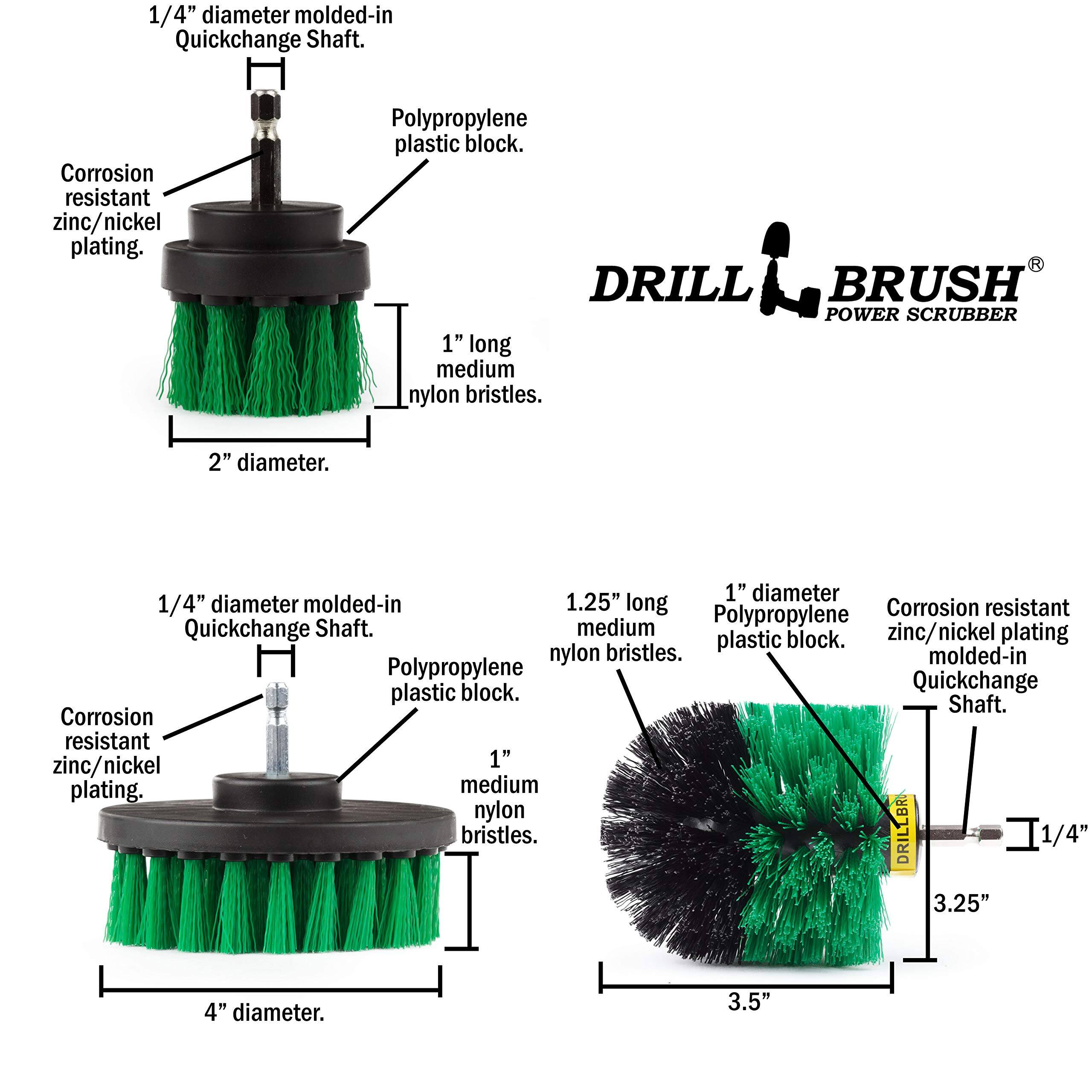 1/4" diameter molded-in Quickchange Shaft. Corrosion resistant zinc/nickel plating. Polypropylene plastic block. DRILL BRUSH POWER SCRUBBER 1" long medium nylon bristles. 2" diameter. 1" diameter 1/4" diameter molded-in 1.25" long Corrosion resistant Polypropylene Quickchange Shaft. medium zinc/nickel plating plastic block. nylon bristles. molded-in Polypropylene block. Quickchange plastic Shaft. Corrosion resistant zinc/nickel 1" plating. medium nylon bristles. DRILLBR 1/4" 3.25" 4" diameter. 3.5"