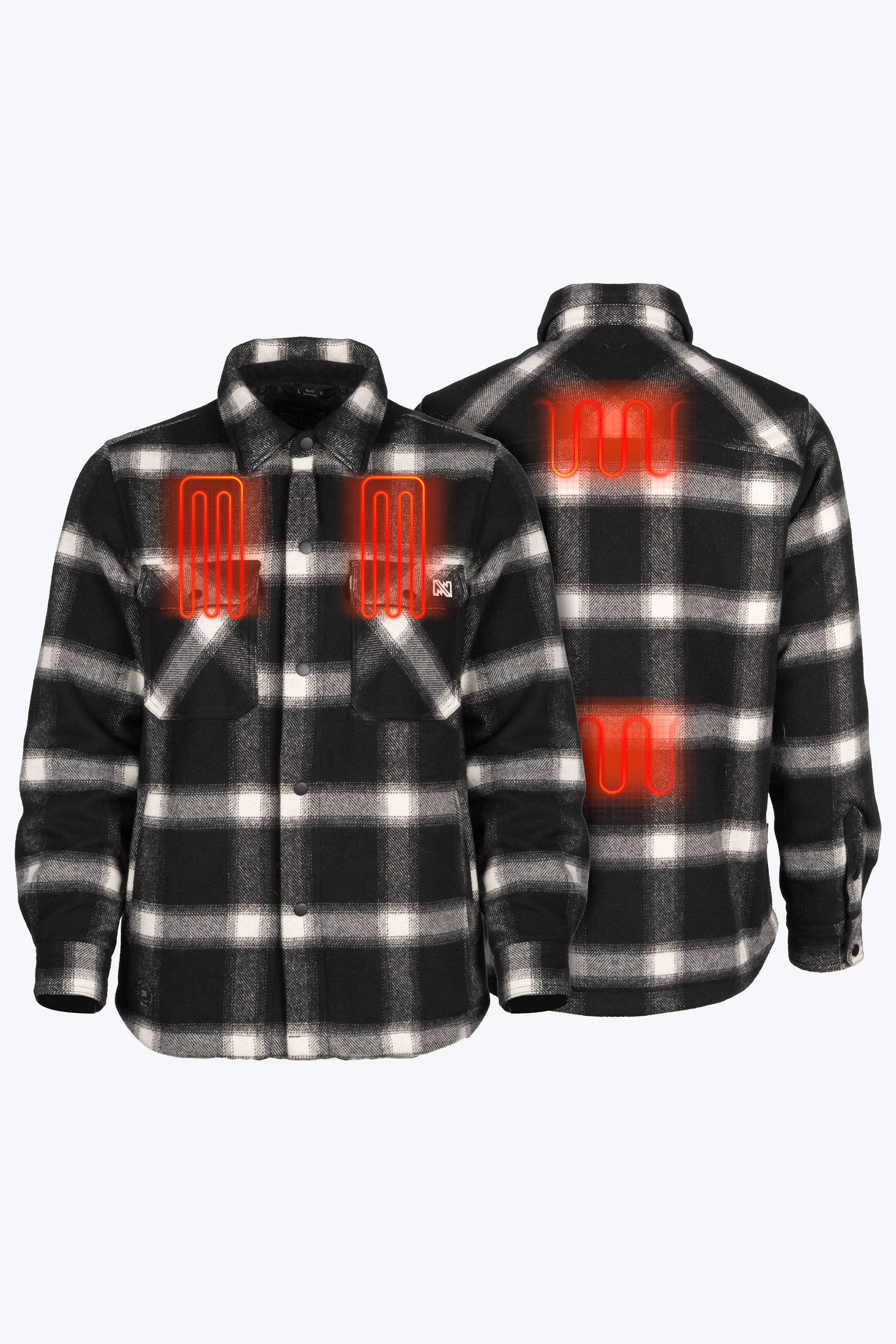 Angle. Mobile Warming - Men's Kodiak Plaid Heated Jacket - Black and White.