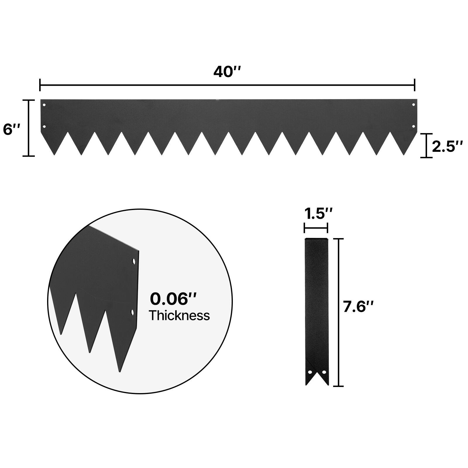 40" x 6" [2.5" 2.5" 1.5" 0.06" Thickness 7.6"