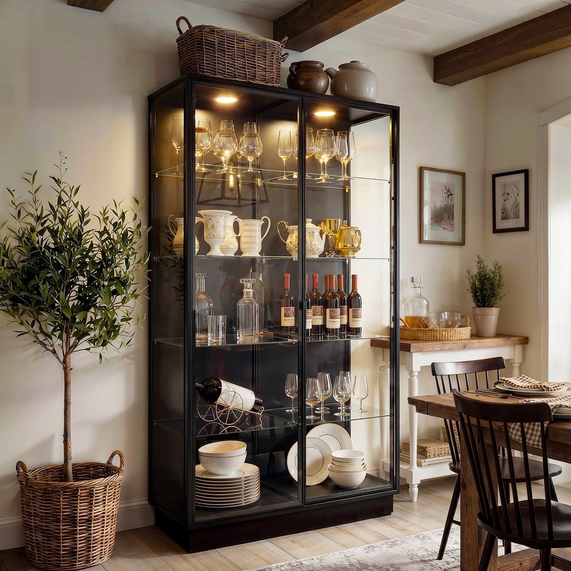 Alt View 10. Famapy - Tempered Glass Display Cabinet with LED Lights, Metal Frame Curio Cabinet for Collectibles and Storage - Black.