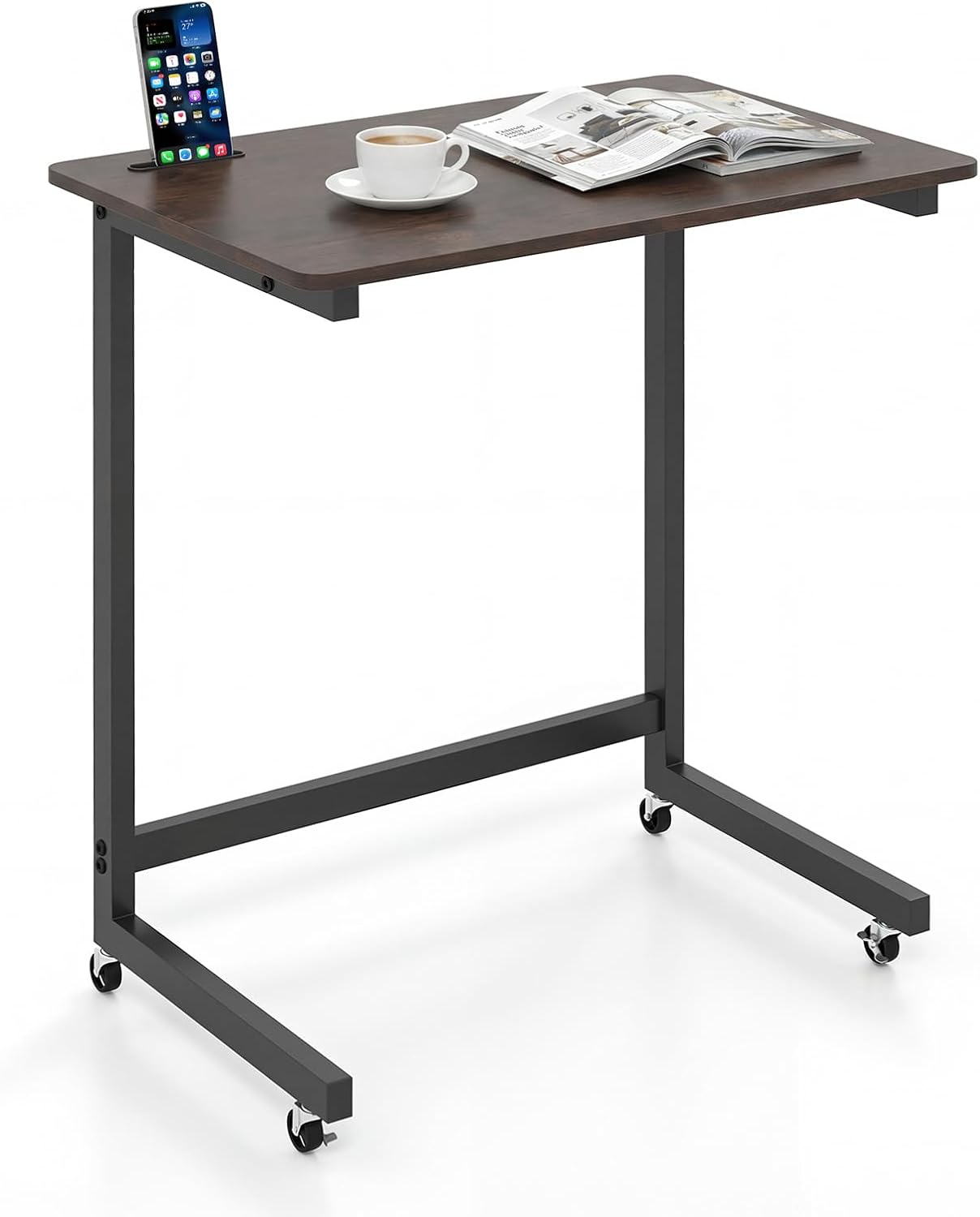 Gymax - C-shaped End Table w/Wheels Built-in Phone Slot for Living Room Bedroom - Brown price history on PriceWatchPro