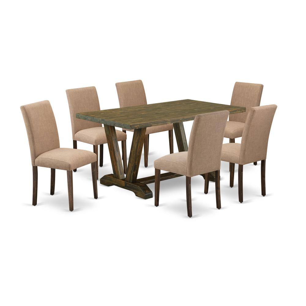 Left. East West Furniture - East West Furniture 7-Pc Table and Chairs Dining Set Includes 6 Mid Century Modern Dining Chairs with Upholstered Seat - Multi-Color.