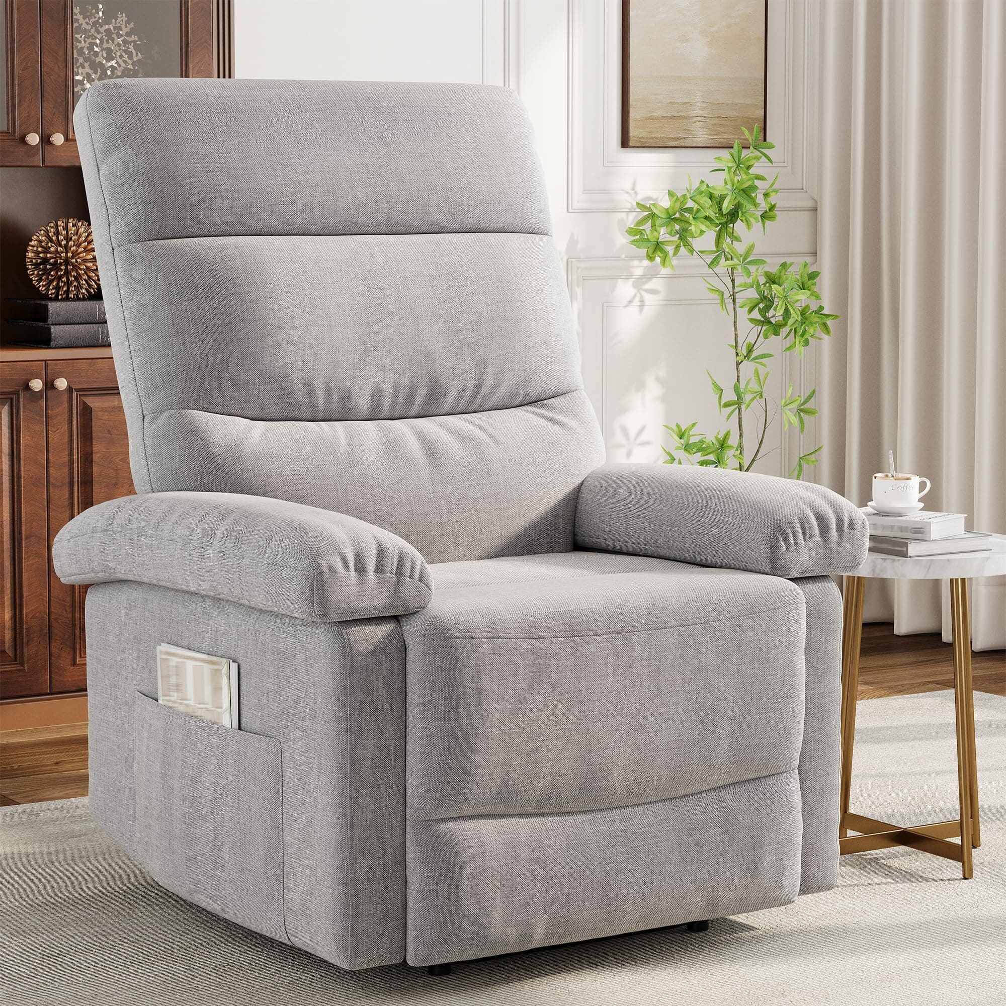 Acekool - Manual Recliner with Side Pockets, Single Sofa - Gray