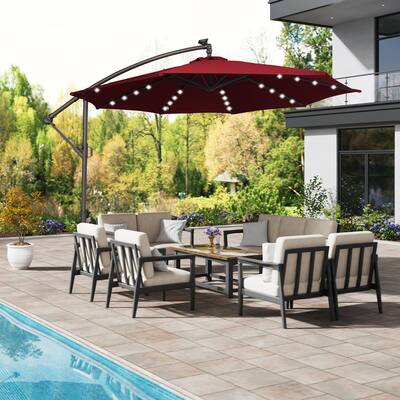Mondawe 10ft Offset Patio Cantilever Umbrella with Easy TiltCrank 360RotateSolar LED Lighted Red MO-008XBD - Best Buy Mondawe 10ft Offset Patio Cantilever Umbrella with Easy TiltCrank 360RotateSolar LED Lighted Red MO-008XBD - Best Buy