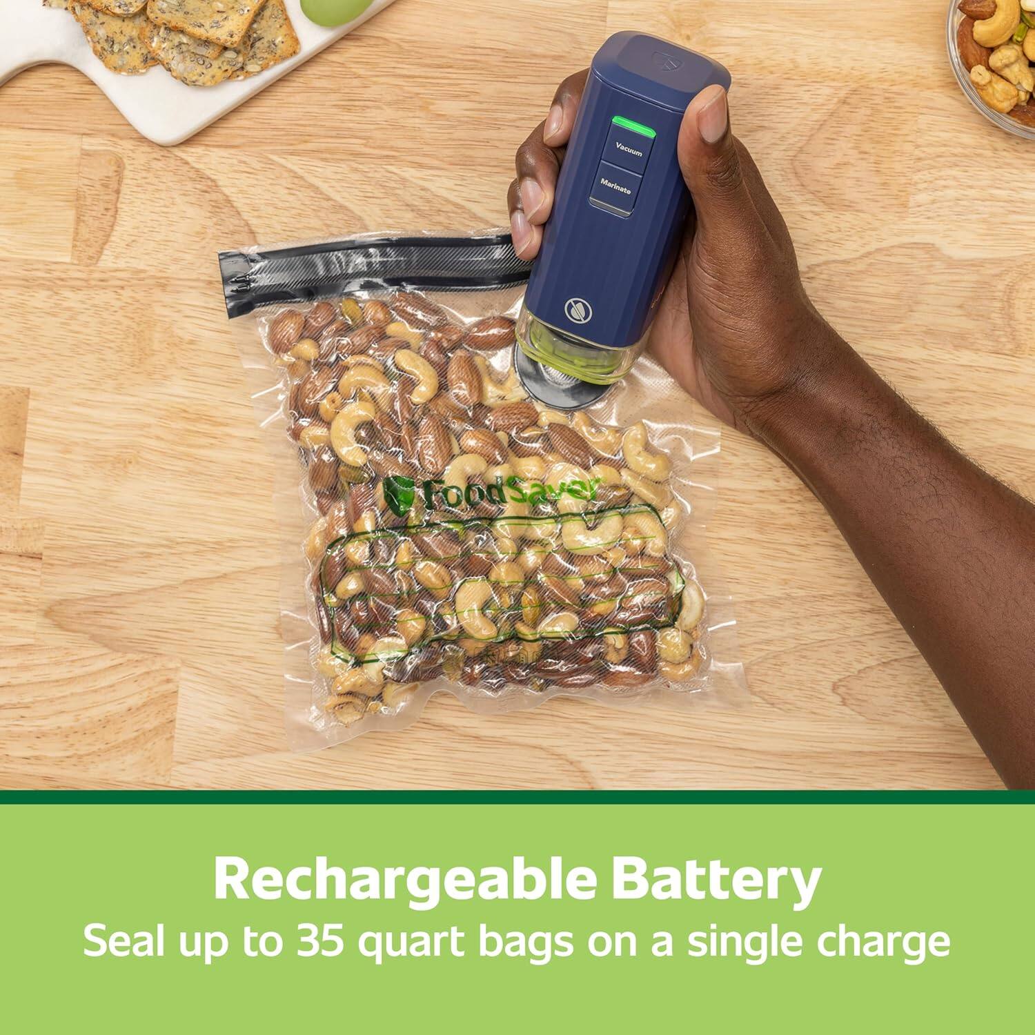 Rechargeable Battery, Seal up to 35 quart bags on a single charge