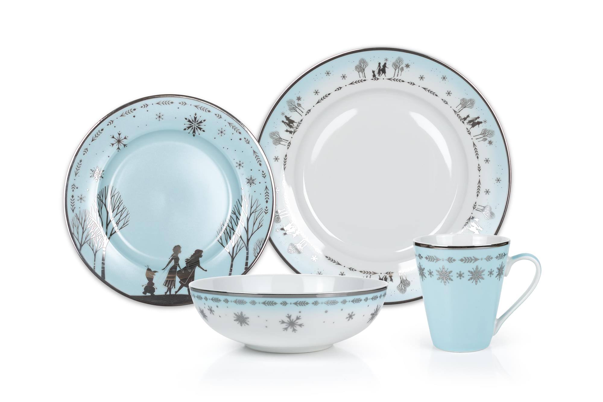 Front. Ukonic - Disney Frozen 2 Anna & Elsa Ceramic Dining Set Collection | 16-Piece Dinner Set - White.