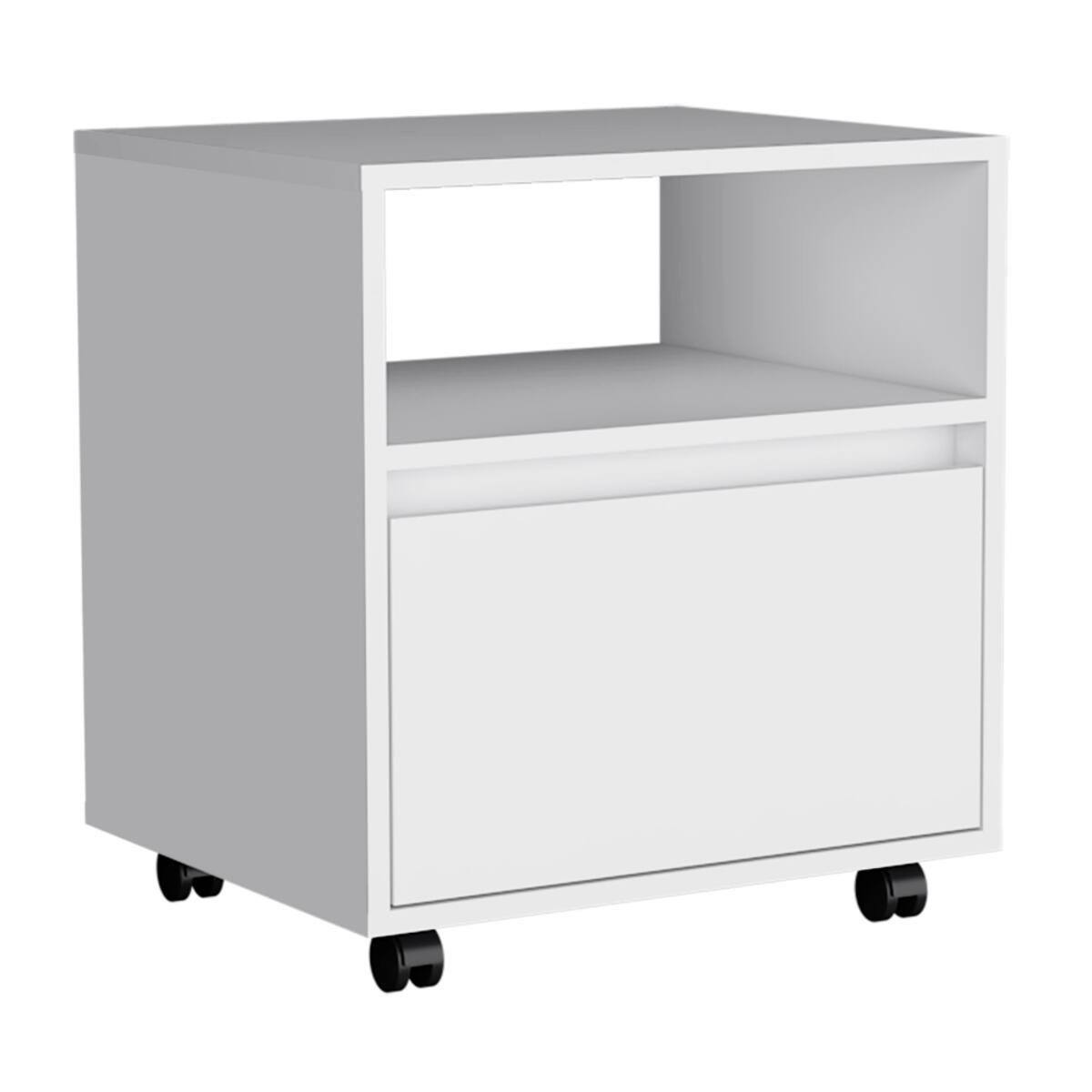 Alt View 2. Loheer - Loheer White Nightstand with Drawer, Caster Wheels and Divided Shelf for Bedroom - White.