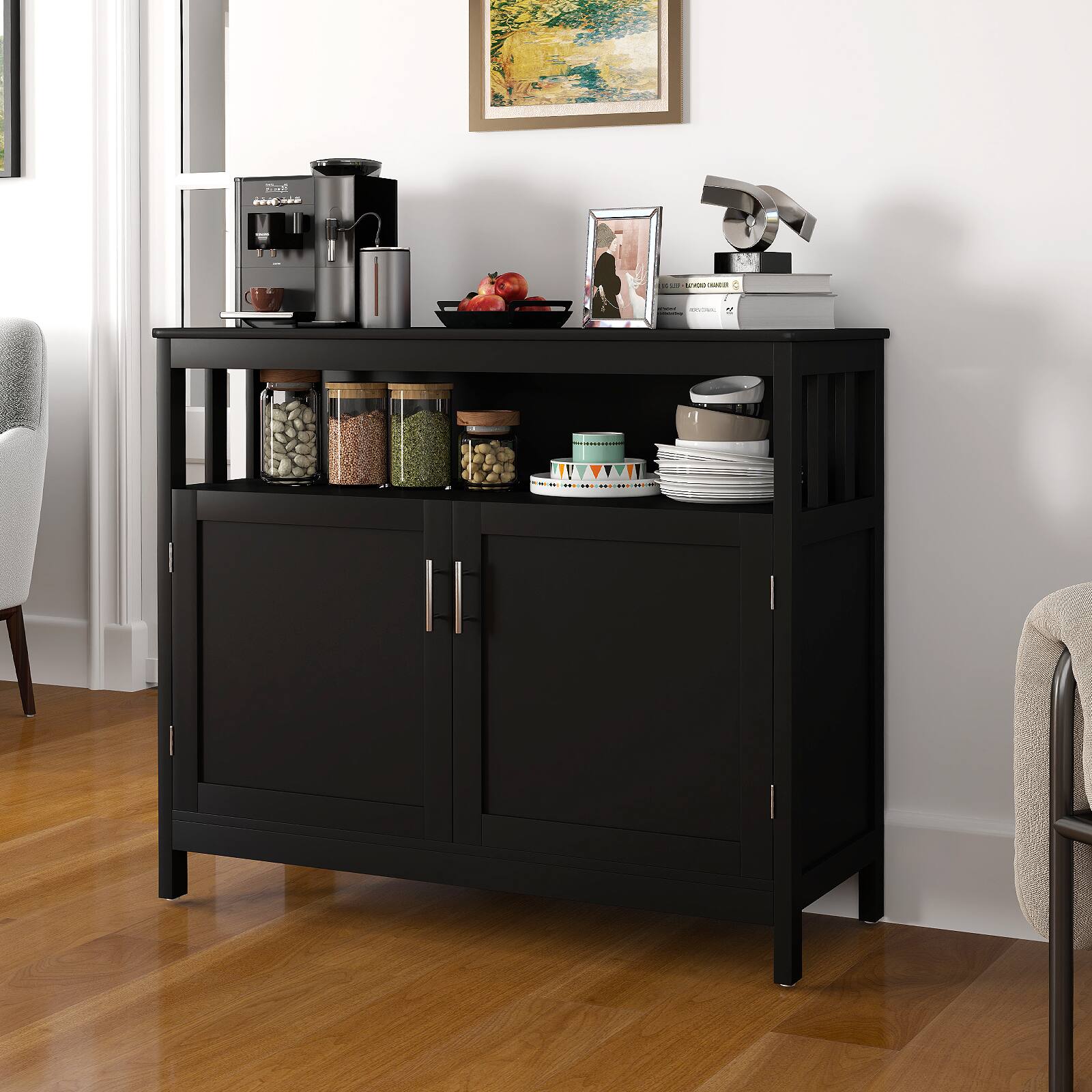 Alt View 7. Ecooso - Kitchen Buffet Sideboard Cabinet, 2 Doors with Shelf, Storage Server Console for Dining Room - Black.