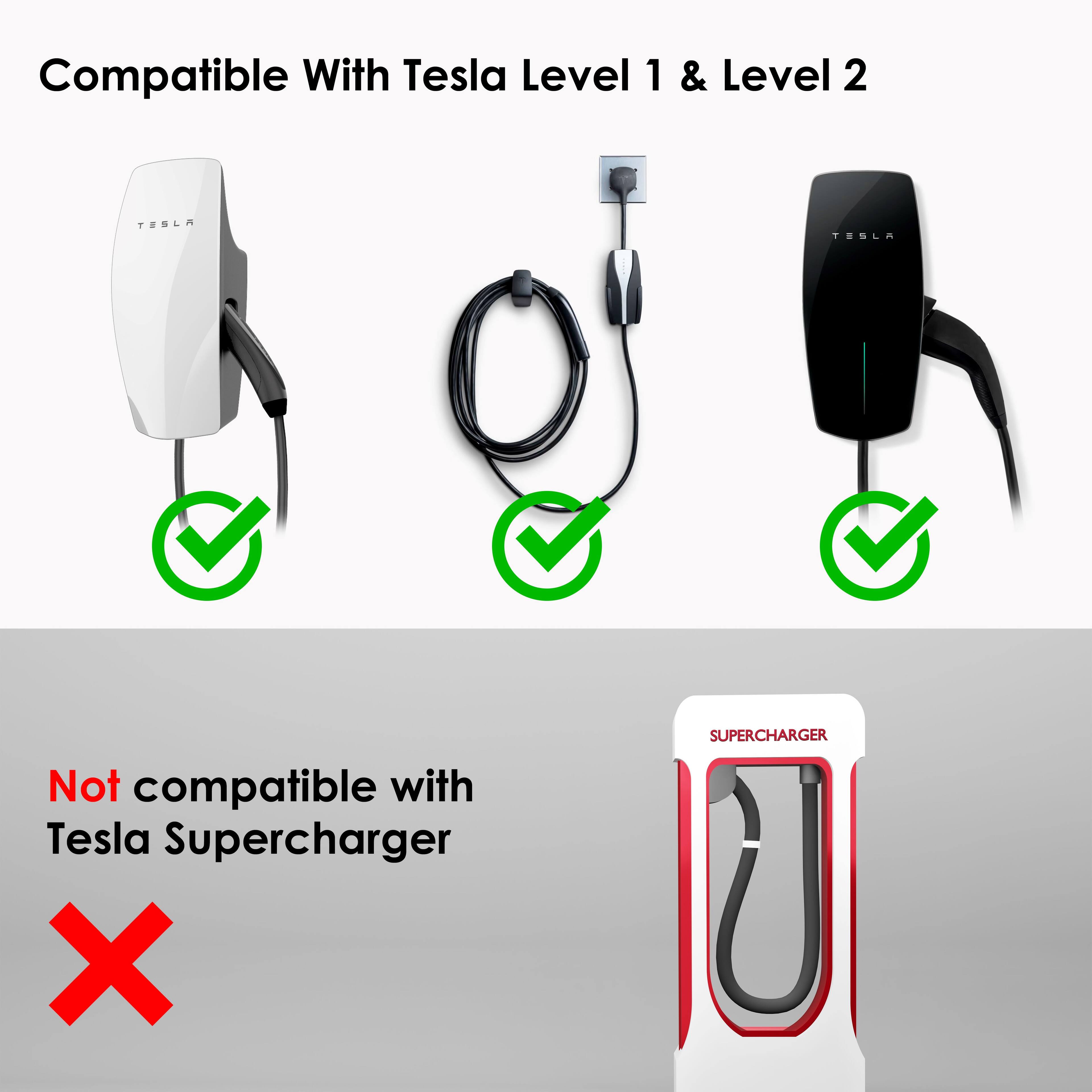 Compatible With Tesla Level 1 & Level 2

Not compatible with Tesla Supercharger