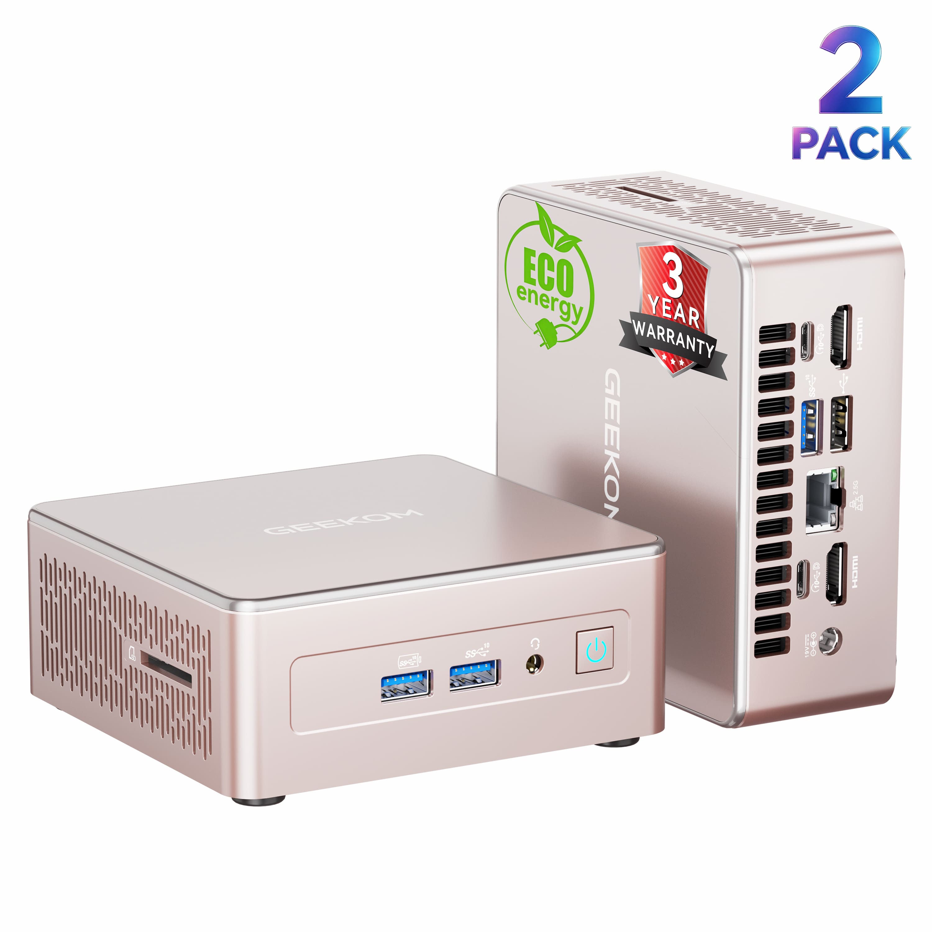 Bundle - GEEKOM - A5 Mini PC (2 PACK), AMD Ryzen 5 7430U, 16GB RAM& 512GB SSD, Business Bulk Mini Computer, Win11 Pro Pre-installed - Rose Gold