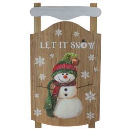 Northlight - 24” Let It Snow Wooden Sled Snowman and Snowflakes Wall Sign - Brown