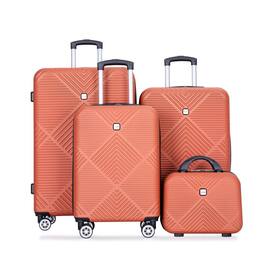 BreeBe - 4-Piece ABS Lightweight Suitcase Set with 14-Inch Makeup Box and Aircraft Wheels - Dark Orange