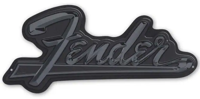 Front. PopMarket - Fender - Metal Sign - Logo Silver - POSTERS - Multicolor.