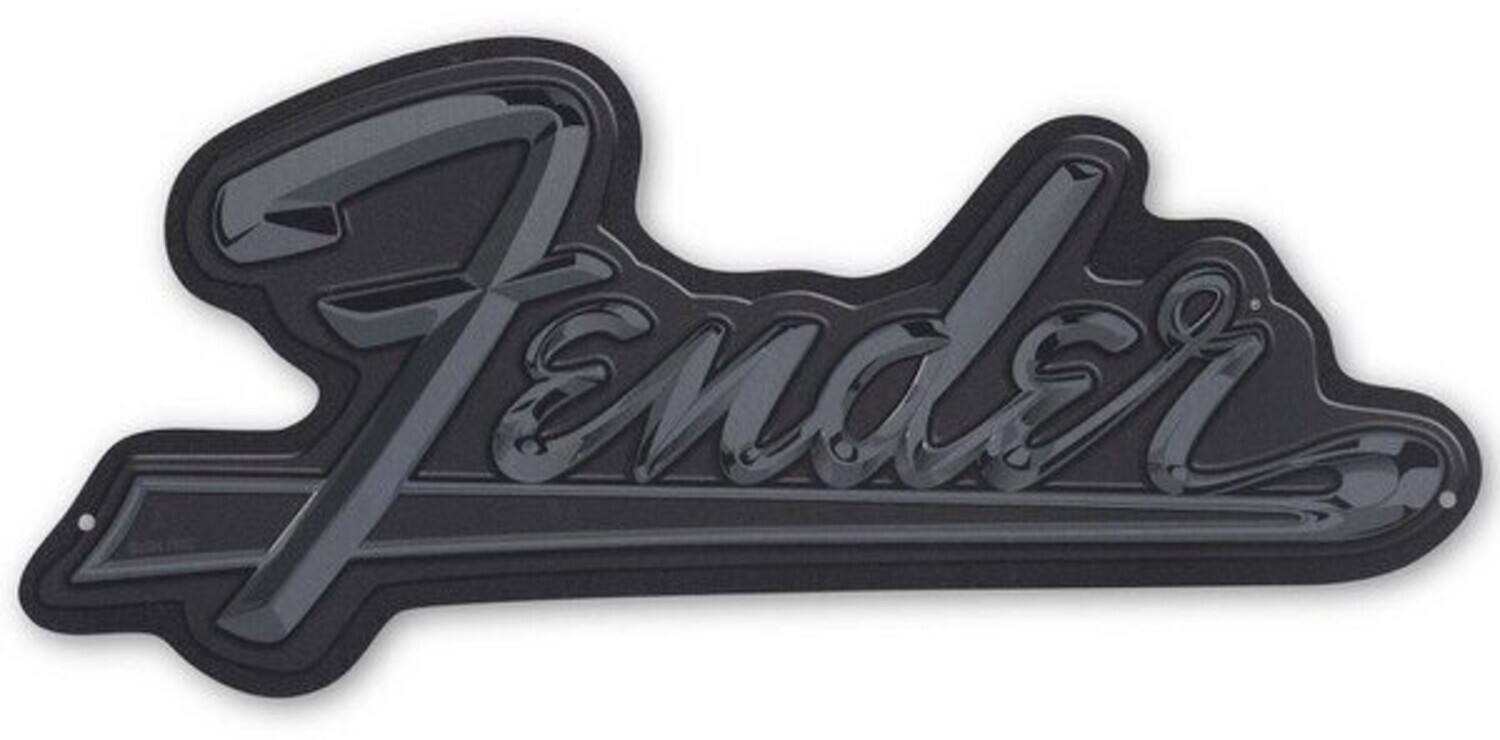 Front. PopMarket - Fender - Metal Sign - Logo Silver   - POSTERS - Multicolor.