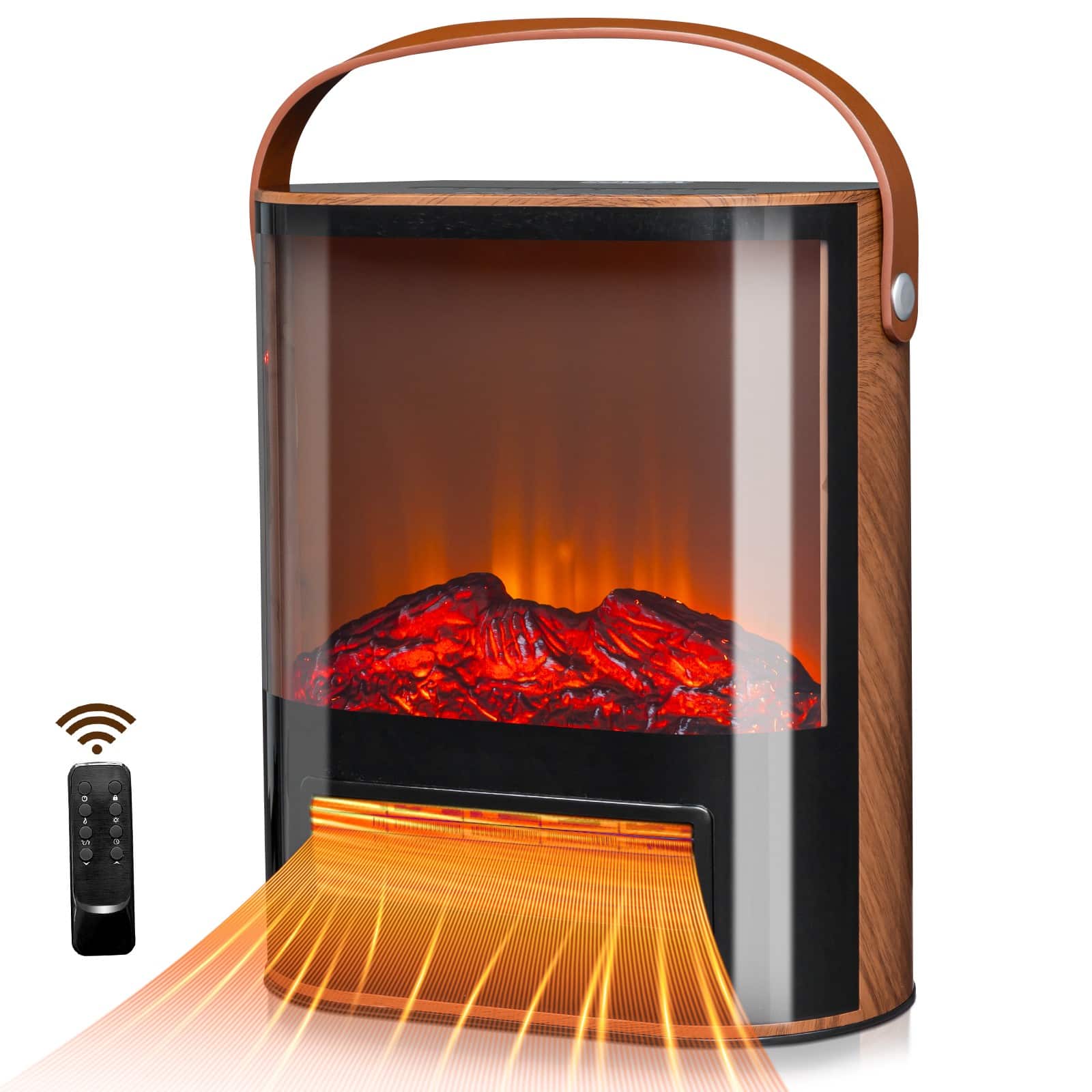 Winado - Portable Electric Fireplace Heater for Indoor Use, 1500W Space Heater Fireplace with 7 Color Adjustable Flames - Light Walnut