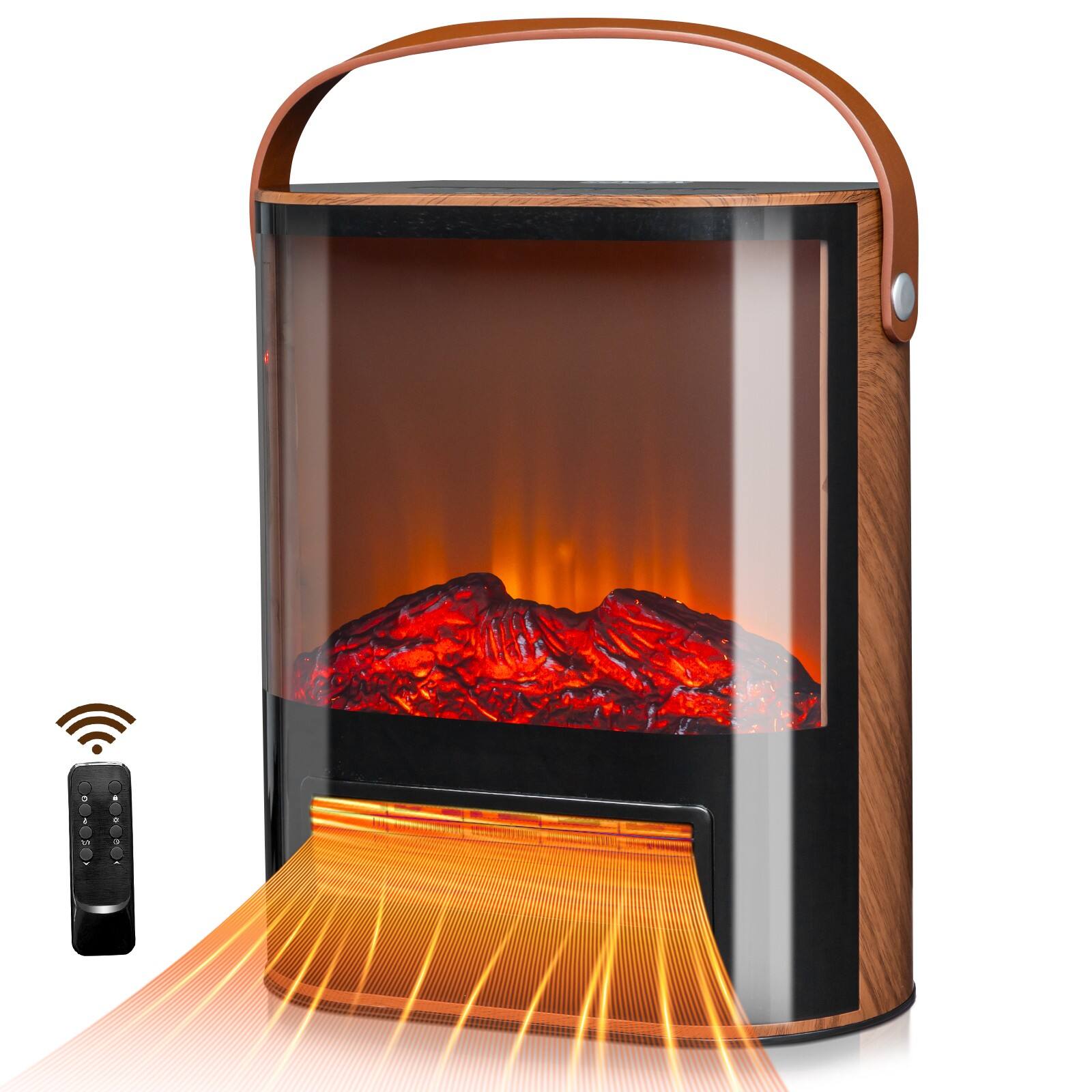 Winado - Portable Electric Fireplace Heater for Indoor Use, 1500W Space Heater Fireplace with 7 Color Adjustable Flames - Light Walnut