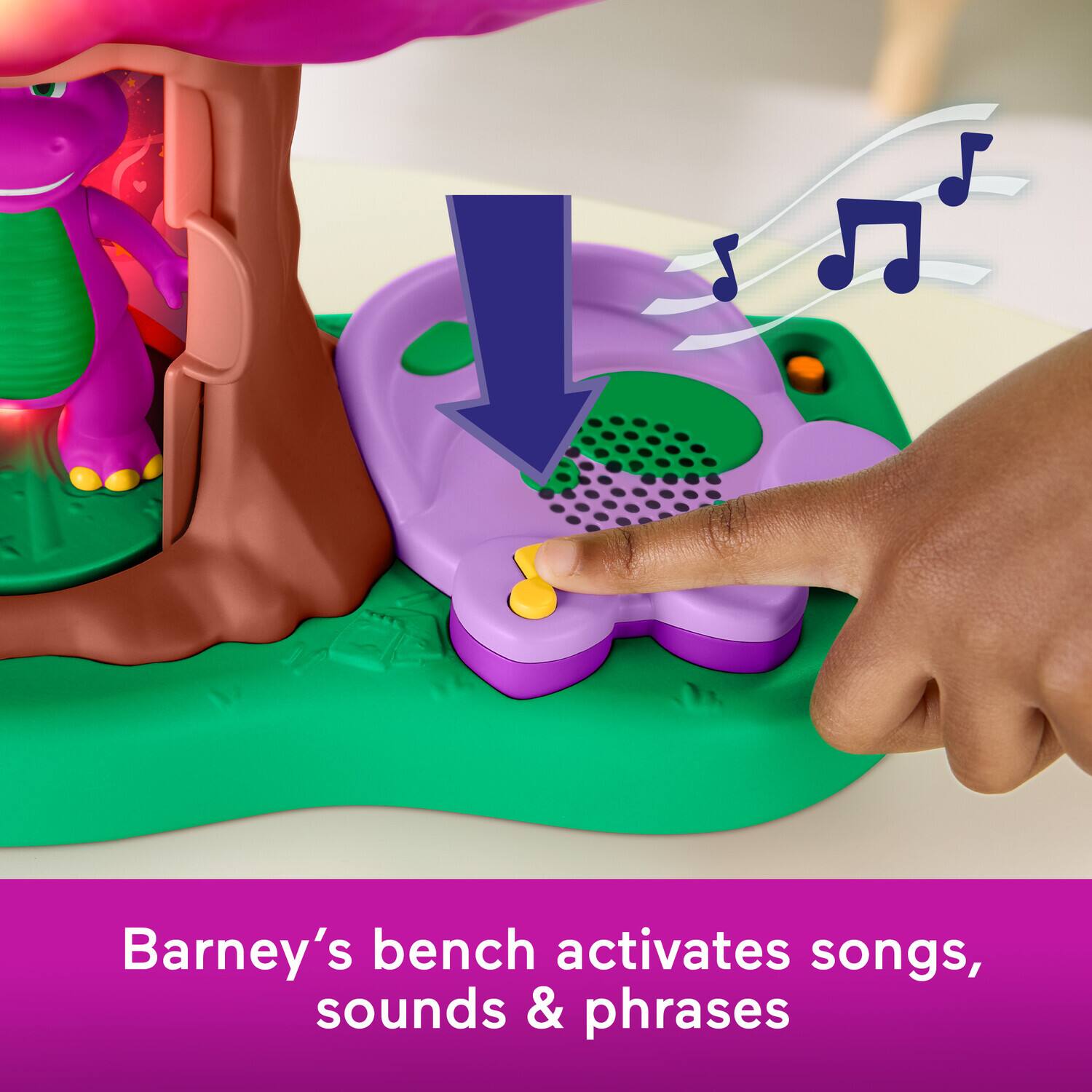 Barney's bench activates songs, sounds & phrases
