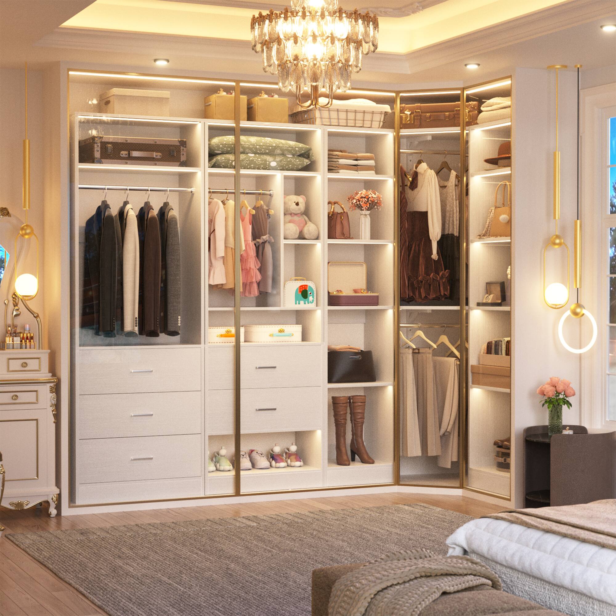 Aheaplus L Shaped Closet System: 5 Drawer + 15+ Shelves + 4