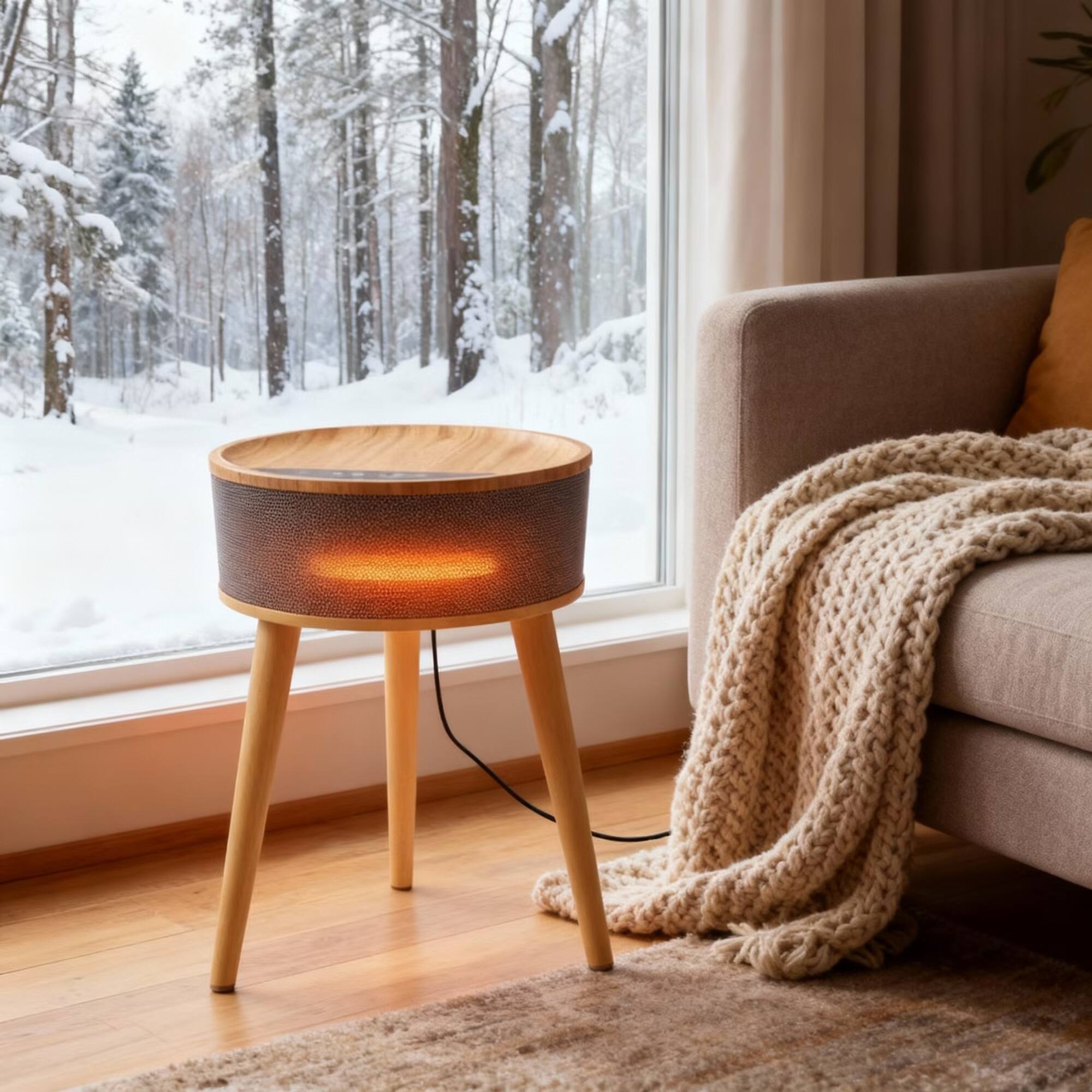Left. Sweet - Space Heater Side Table, Ceramic 2-in-1 Indoor Heater with Remote, 1500W, Overheat & Tip-Over Protection, 1-12H Timer - Gray.