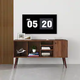 APRILSOUL - TV Stand Use in Living Room Furniture with 1 storage and 3 shelves Cabinet - Walnut