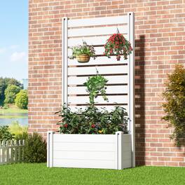 PexFix - 71 in. x 35 in. x 12 in.Rectangle Vinyl PVC Planter Box Raised Garden Beds with Trellis-Ideal for Backyard - White