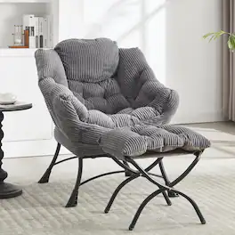 Ecooso - Lazy Chair with Ottoman, Modern Lounge Accent Chair with Armrests & Side Pocket, Upholstered Reading Chair - Gray