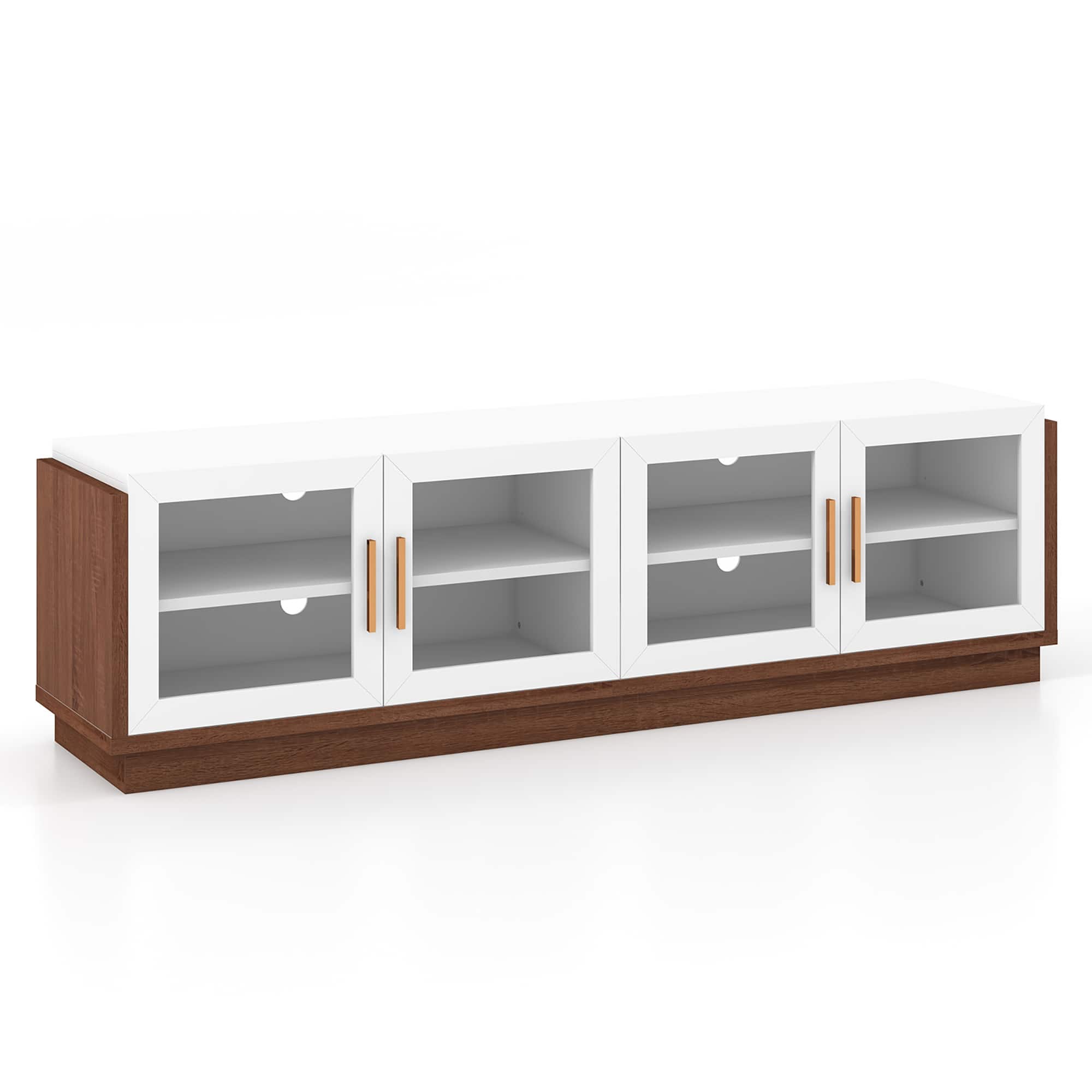 Alt View 9. Gymax - Gymax Large TV Stand for TVs up to 75'' Console Table w/ 4 Tempered Glass Doors Brown & White - Brown, White.