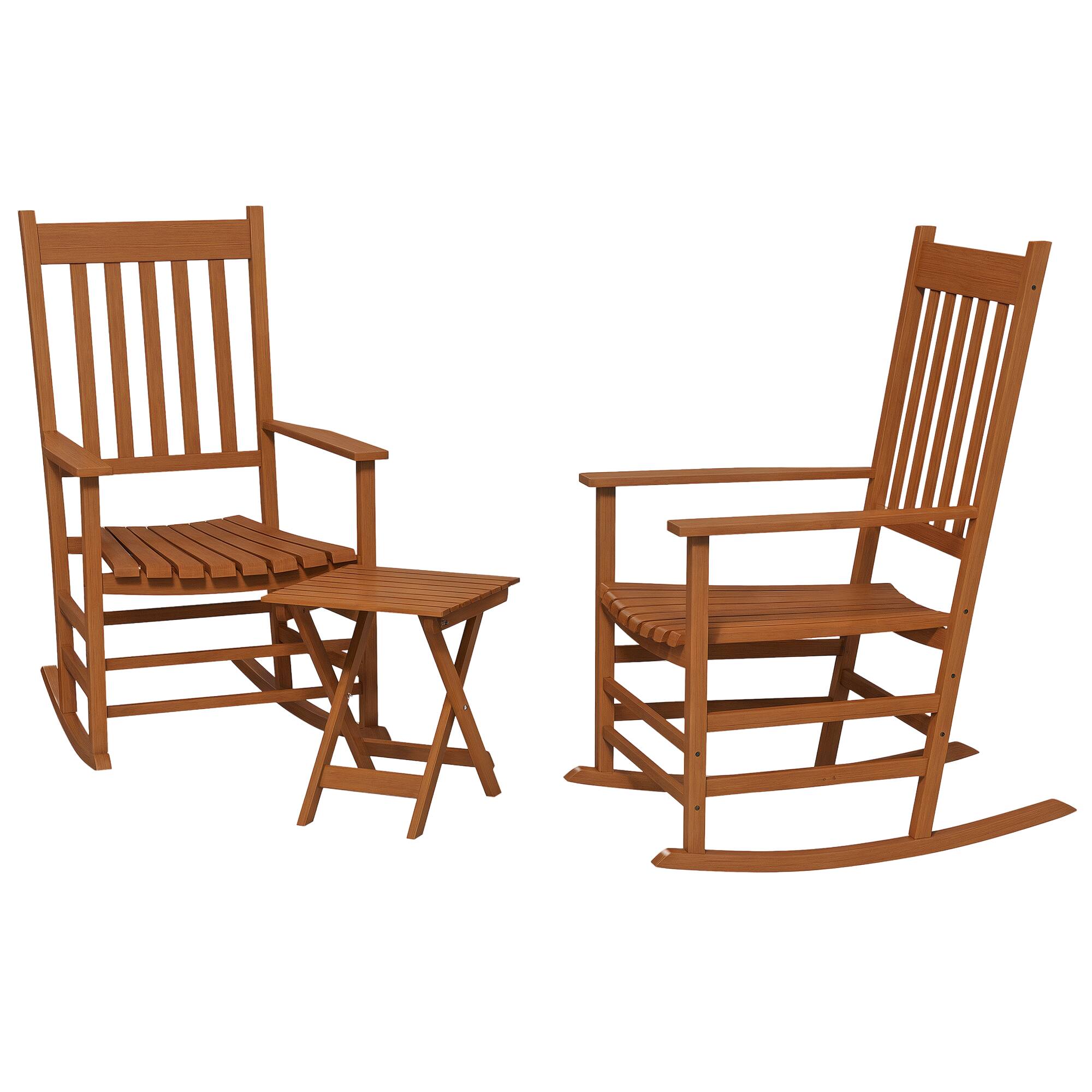 Front. Outsunny - Outdoor Rocking Chair Set of 2 with Side Table, Patio Wooden Rocking Chair with Smooth Armrests, High Back for Garden - Teak.