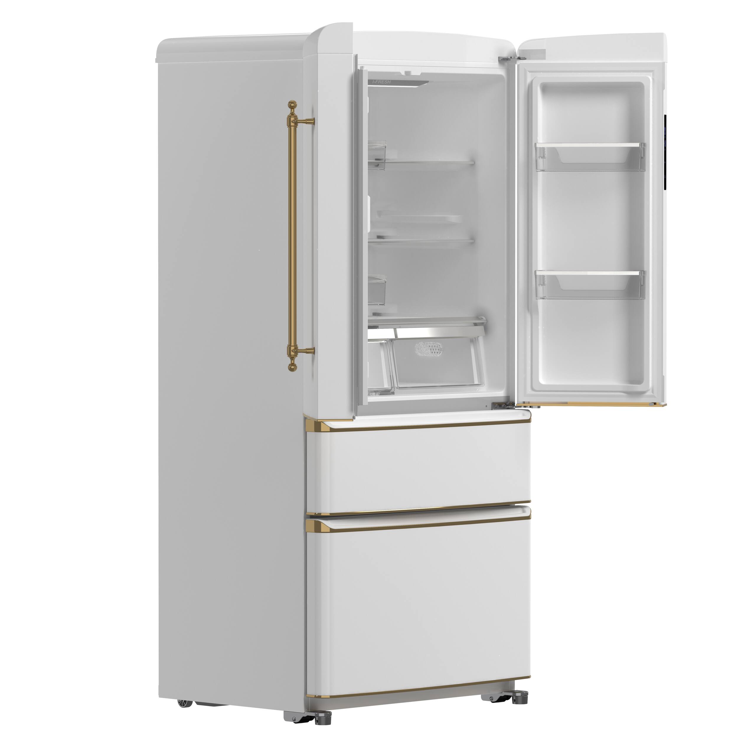 Alt View 4. Forno Appliances - Luigi 18 Cu. Ft. French Door Refrigerator with Antique Brass Handles - White.