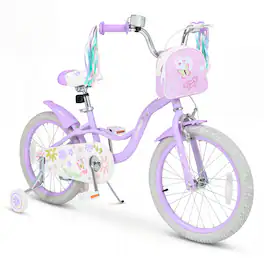 Costway - 18 Inches Girls Bike with Front Bag, Children Training Bicycle for 4-8 Years Old - Purple