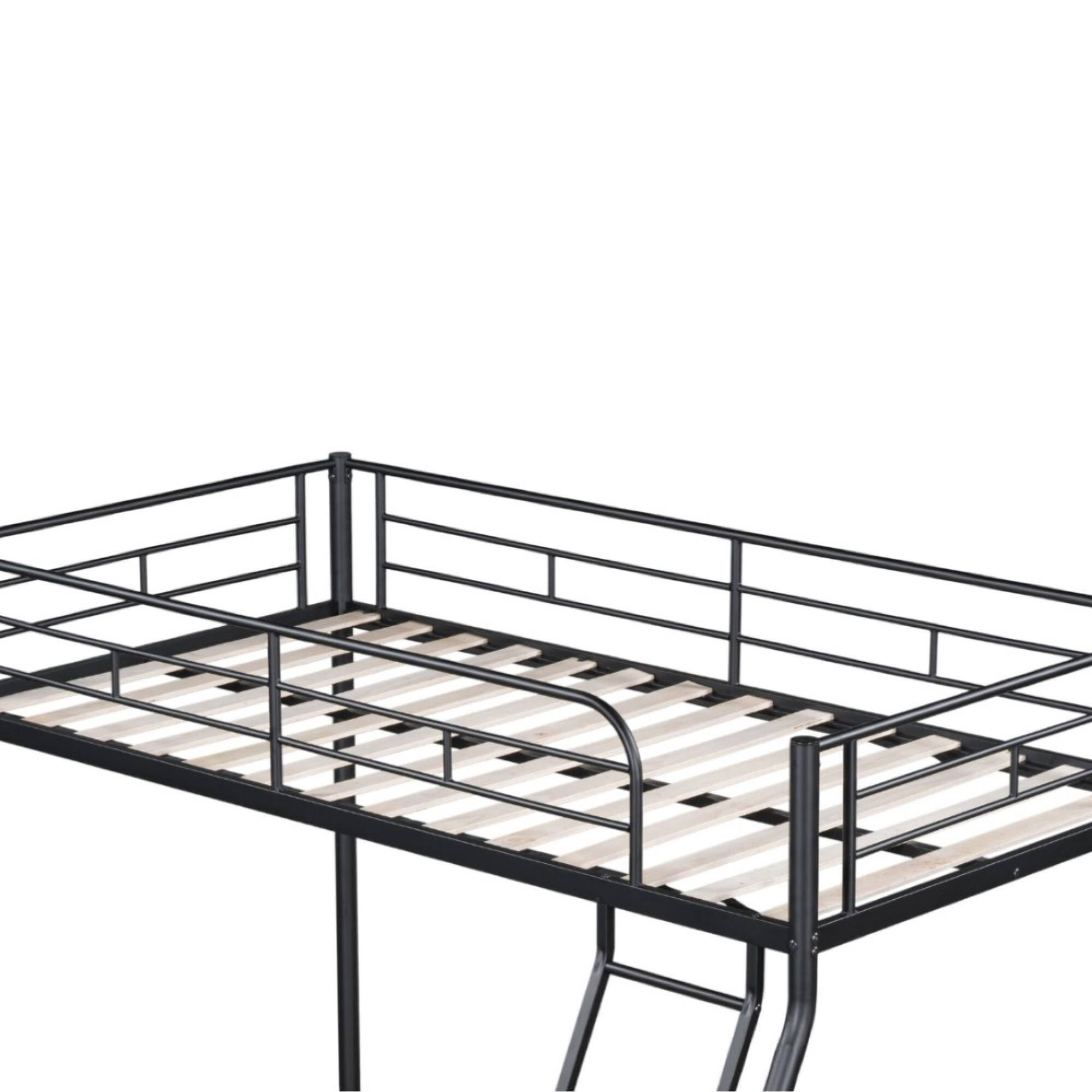 Alt View 1. GOODSILO - Sturdy Twin Over Full Metal Bunk Bed with Guardrails for Enhanced Safety and Comfort - Black.