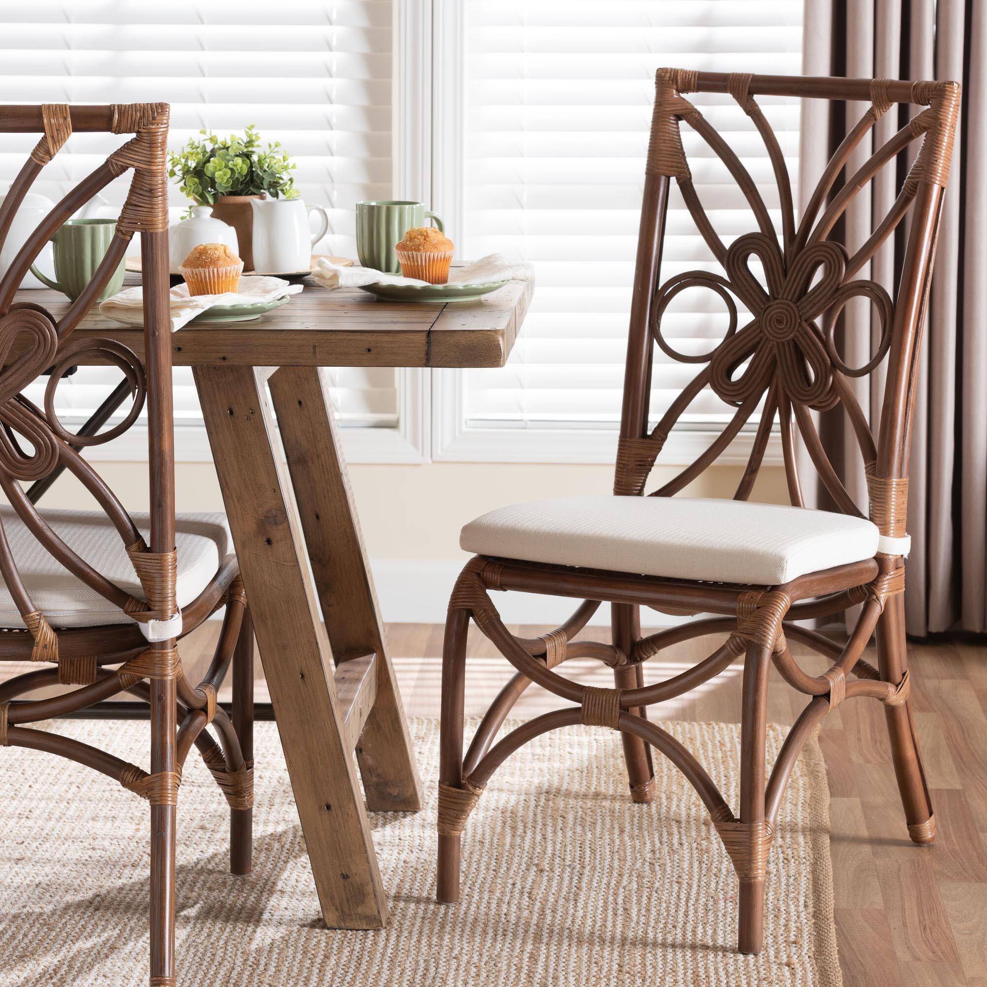 Alt View 4. bali & pari - bali & pari Brama Natural Rattan Dining Chair with Decorative Backrest and Cushioned Seat - Light Brown.