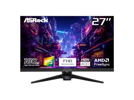 ASRock
27"
180 Hz High Refresh Rate
IPS
FHD 1920x1080
HDR 400
AMD FreeSync
PHANTOM GAMING