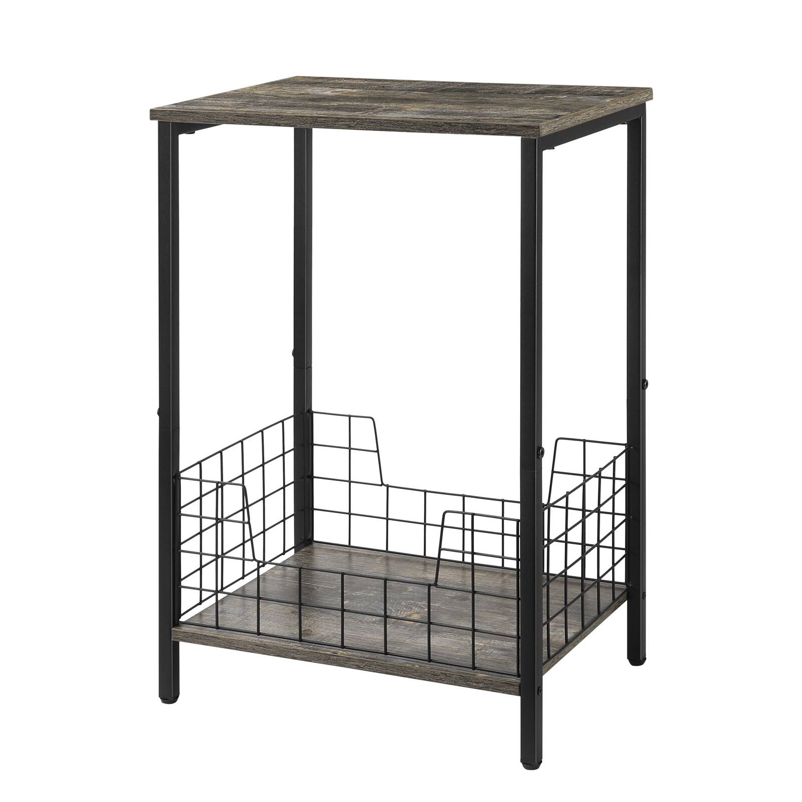 Angle. Oumilen - Dark Grey 2-Tier End Table with Wire Basket Shelf (Set of 2) - Gray.