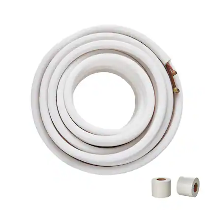Front. VEVOR - 50FT Mini Split Line Set, 1/4" & 3/8" O.D Copper Pipes Tubing and Triple-Layer Insulation - White.
