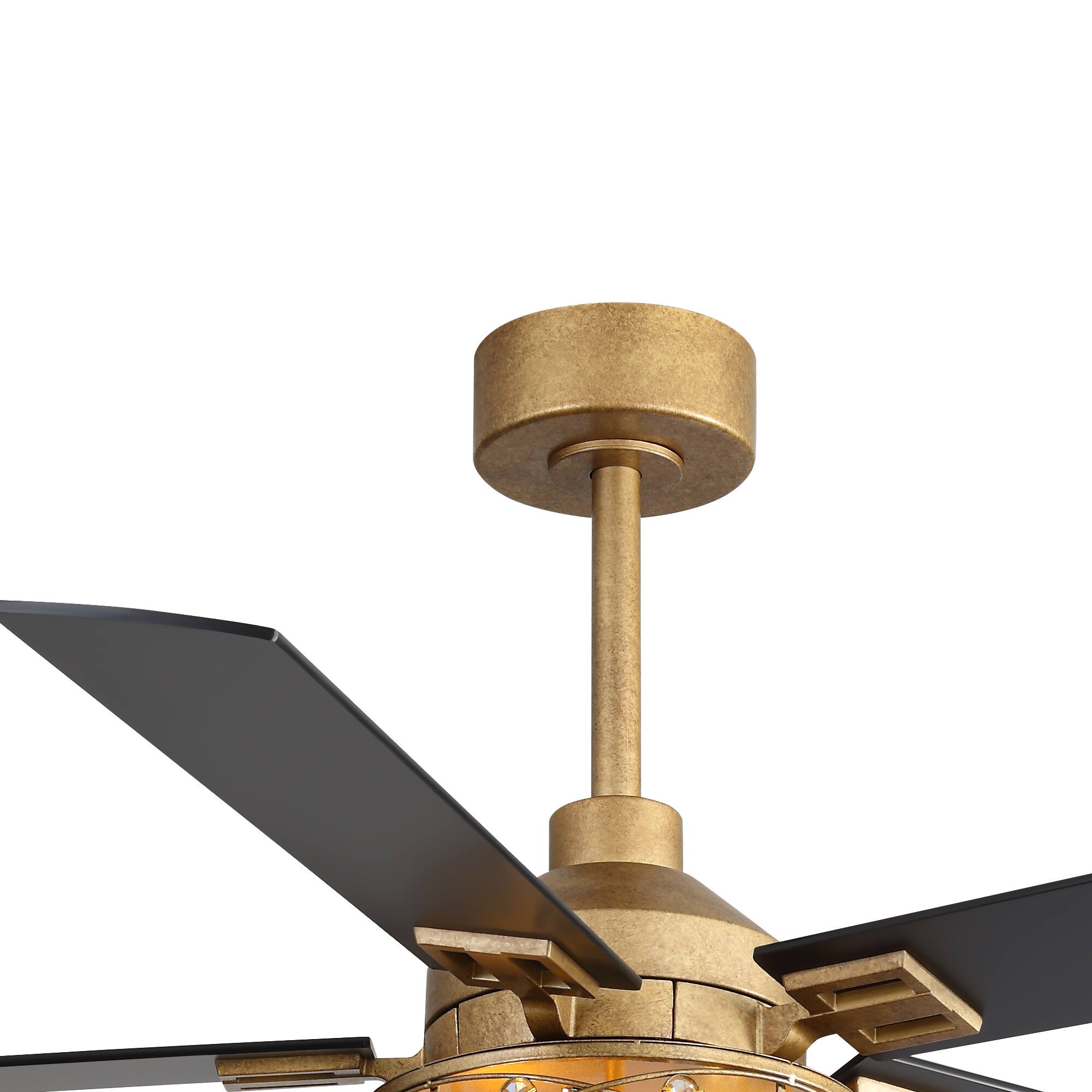 Alt View 8. Breezary - 52-In Ceiling Fan with Crystal Light Fixture, 5 Reversible Plywood Blades, DC Motor, Remote Control, Includes 2 Downrods - black and golden.