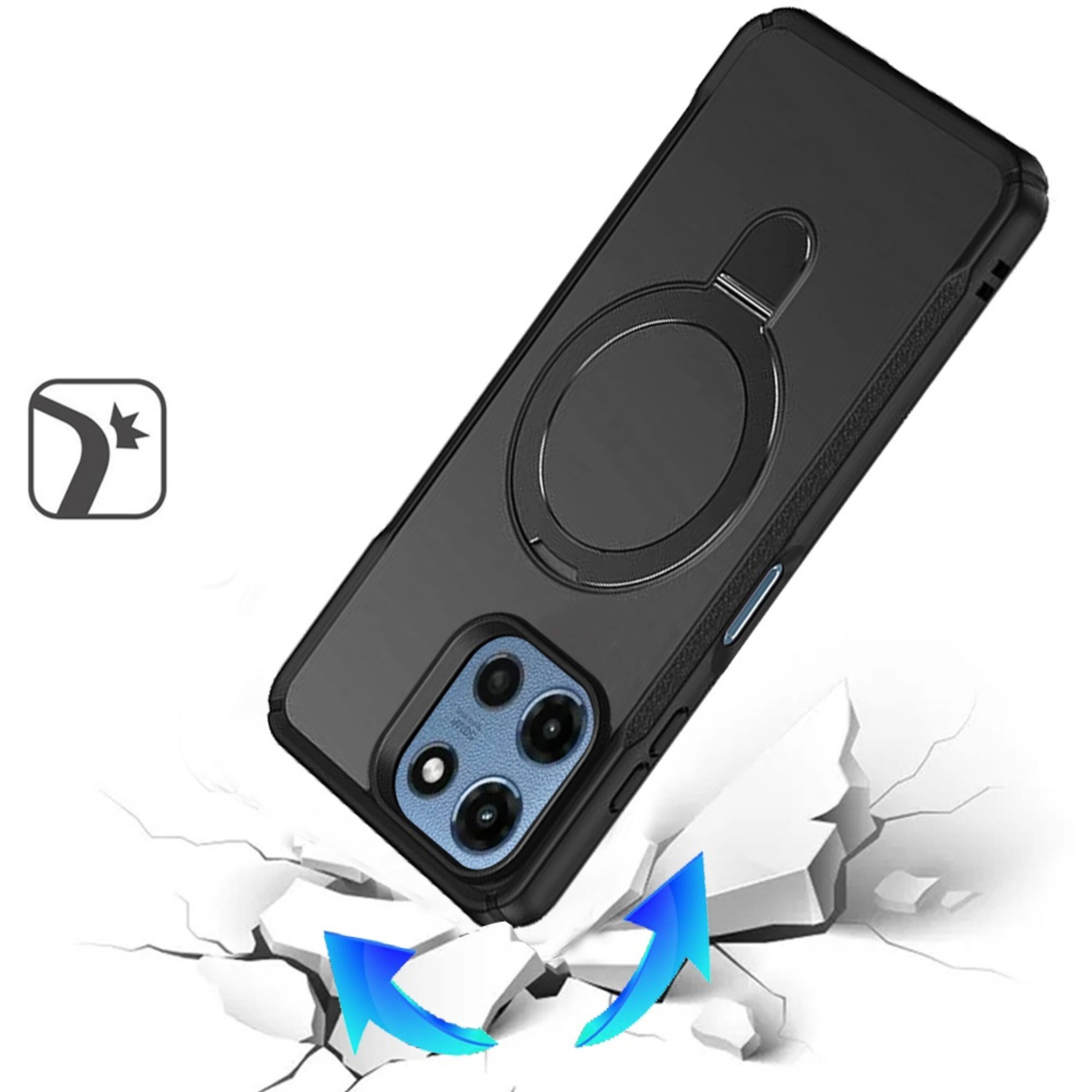 Angle. Kitcheniva - Magnet Circle Stand Matte Phone Case With Tempered Glass For Moto G 2025/2026/G Play 2026 Black - A2185.