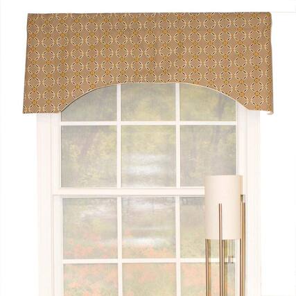 Front. RLF Home - RLF Home Andromeda Geometric Arch 3" Rod Pocket Valance 50" x 17" Stone - Stone.