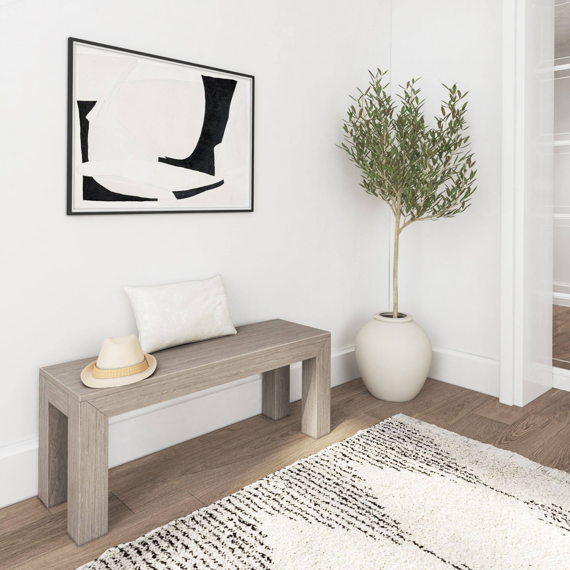 Alt View 4. Plank+Beam - Modern Dining Bench - 1524mm/60in, Seashell Wirebrush - Seashell.