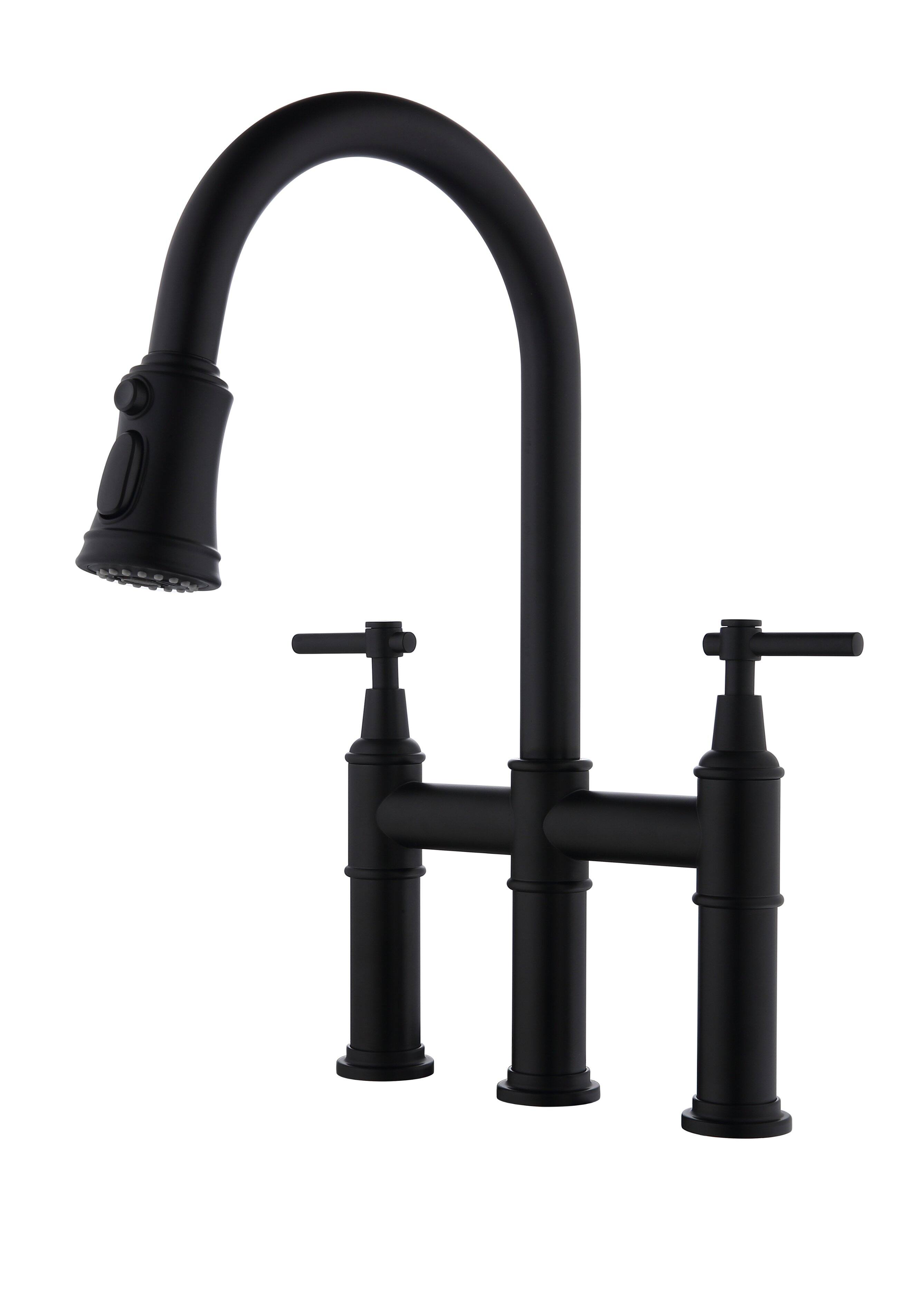 Back. Siljoy - Bridge Kitchen Faucet with Pull-Down Sprayhead in Spot - Matte Black.
