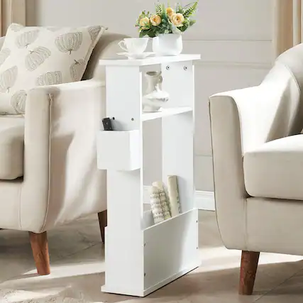 Front. Kings Brand Furniture - Kings Brand Furniture Zeke Narrow Side Table with Storage Shelf - White.