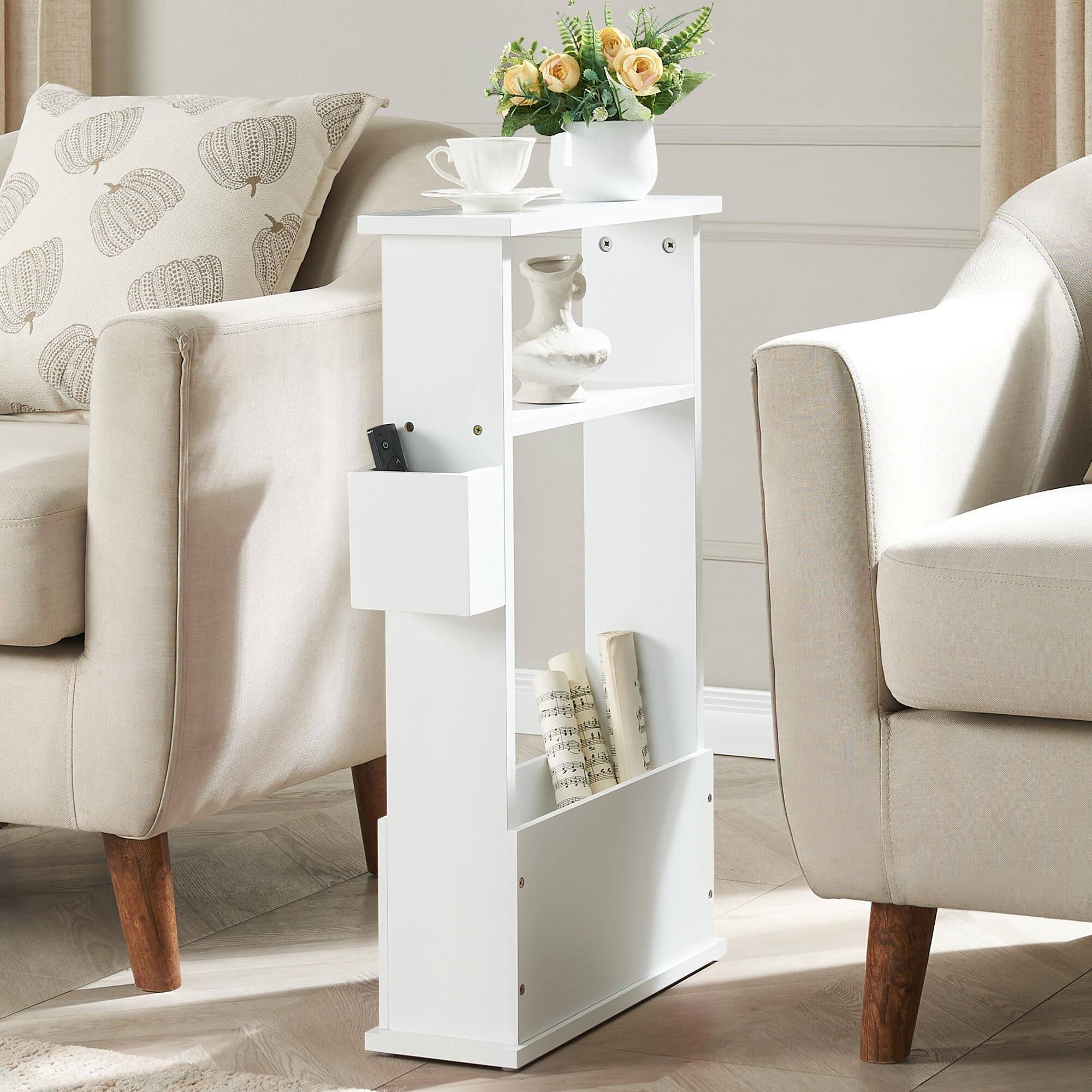 Front. Kings Brand Furniture - Kings Brand Furniture Zeke Narrow Side Table with Storage Shelf - White.