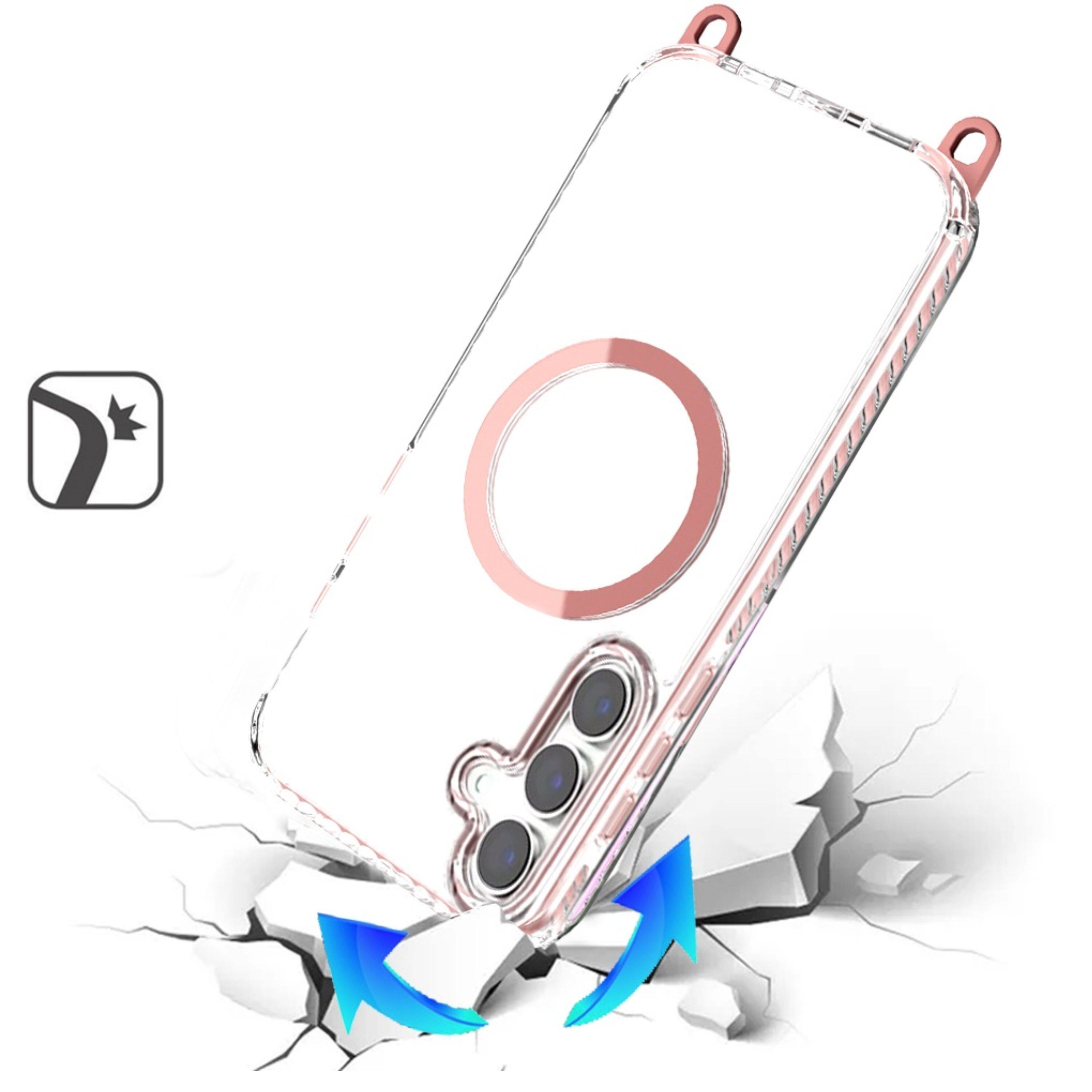 Left. Kitcheniva - Case With Long Lanyard Magnetic Circle Plus Tempered Glass For Samsung S25/S24 Light Pink - Pink.