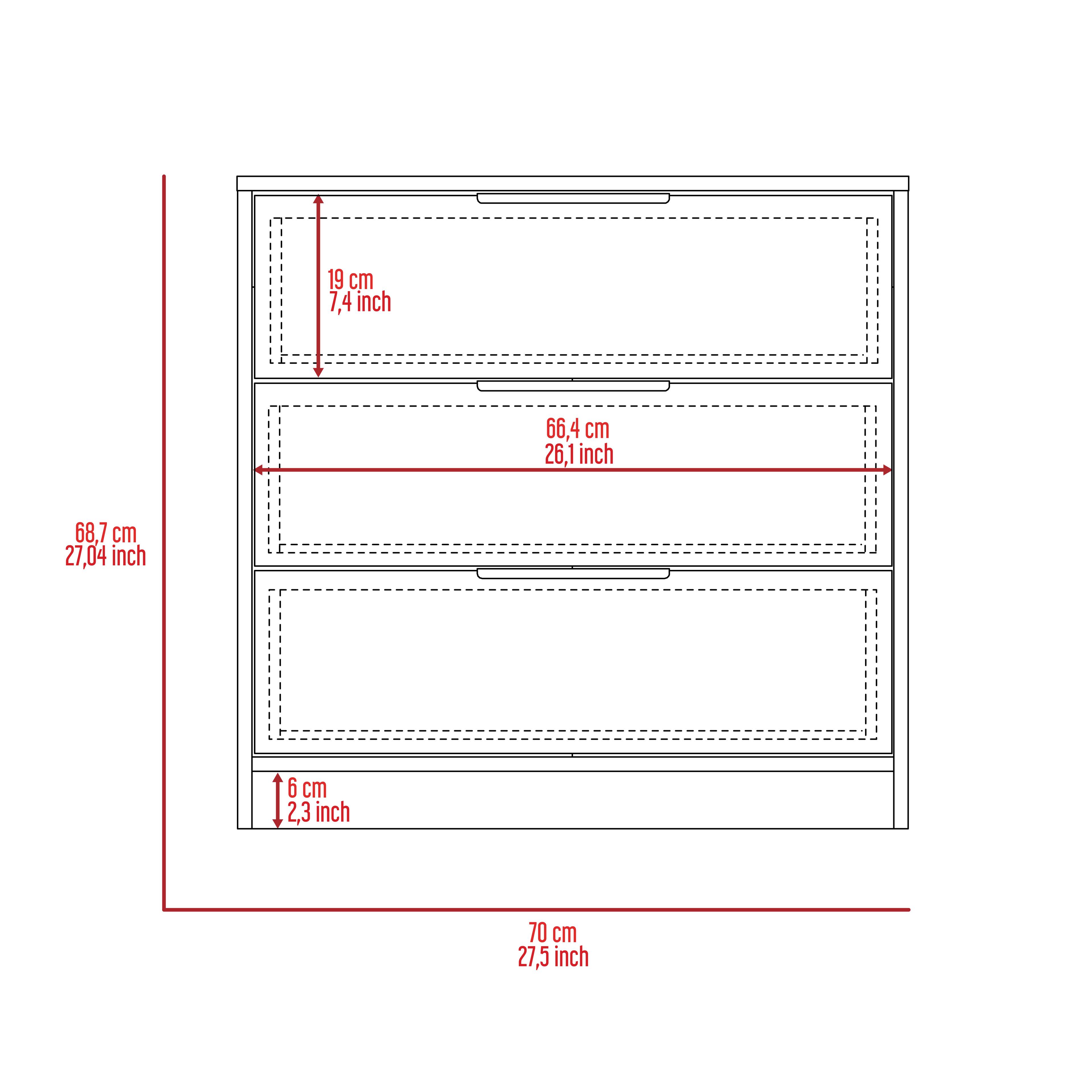 19 cm  
7.4 inch  

66.4 cm  
26.1 inch  

6 cm  
2.3 inch  

68.7 cm  
27.04 inch  

70 cm  
27.5 inch